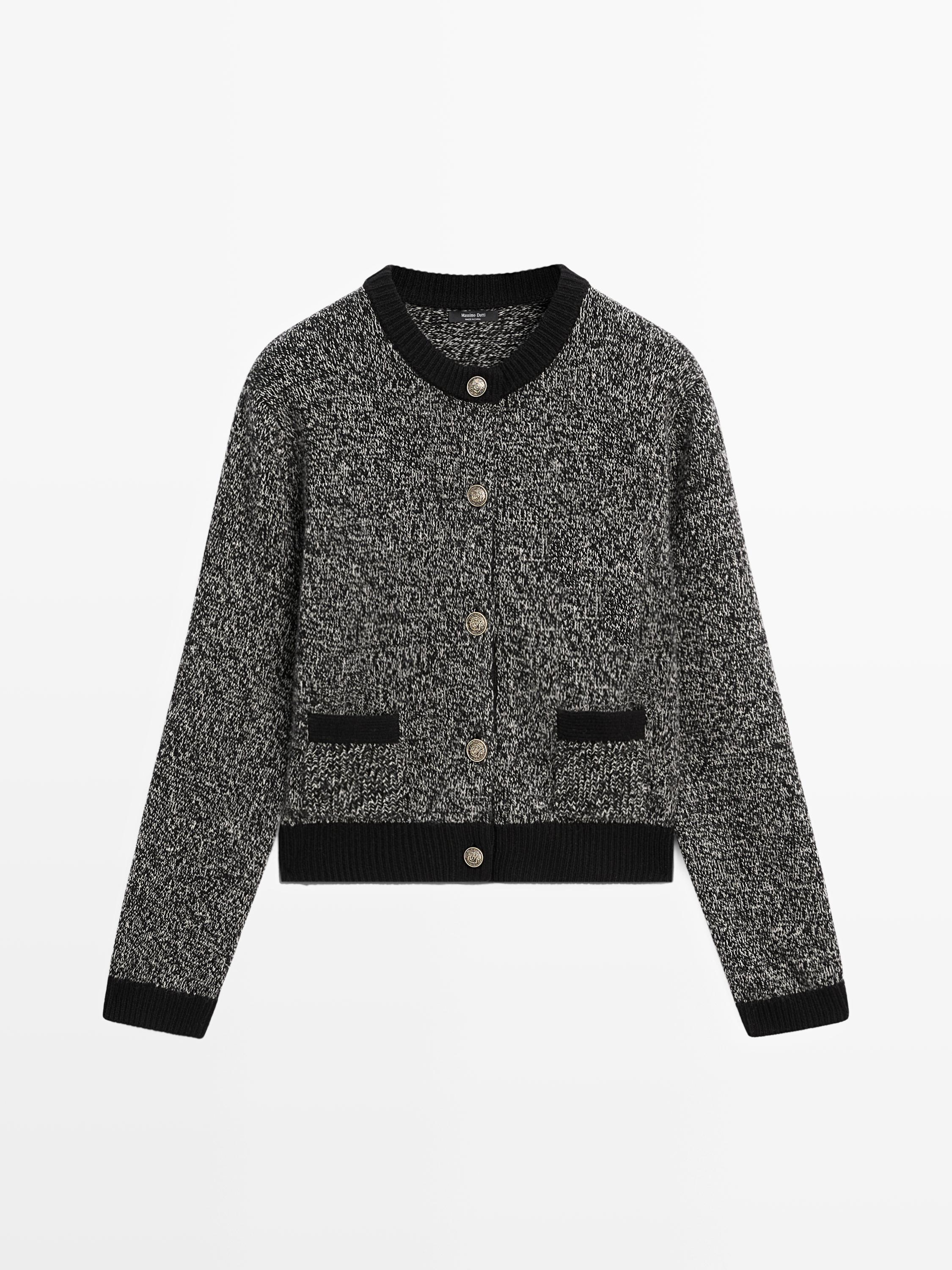 Wool blend knit cardigan with gold buttons