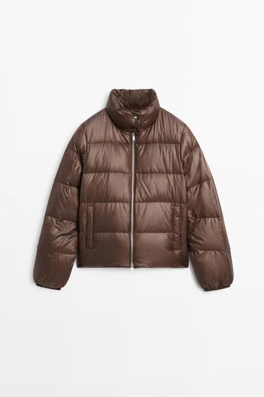 Stand collar down jacket — BROWN MARL 2