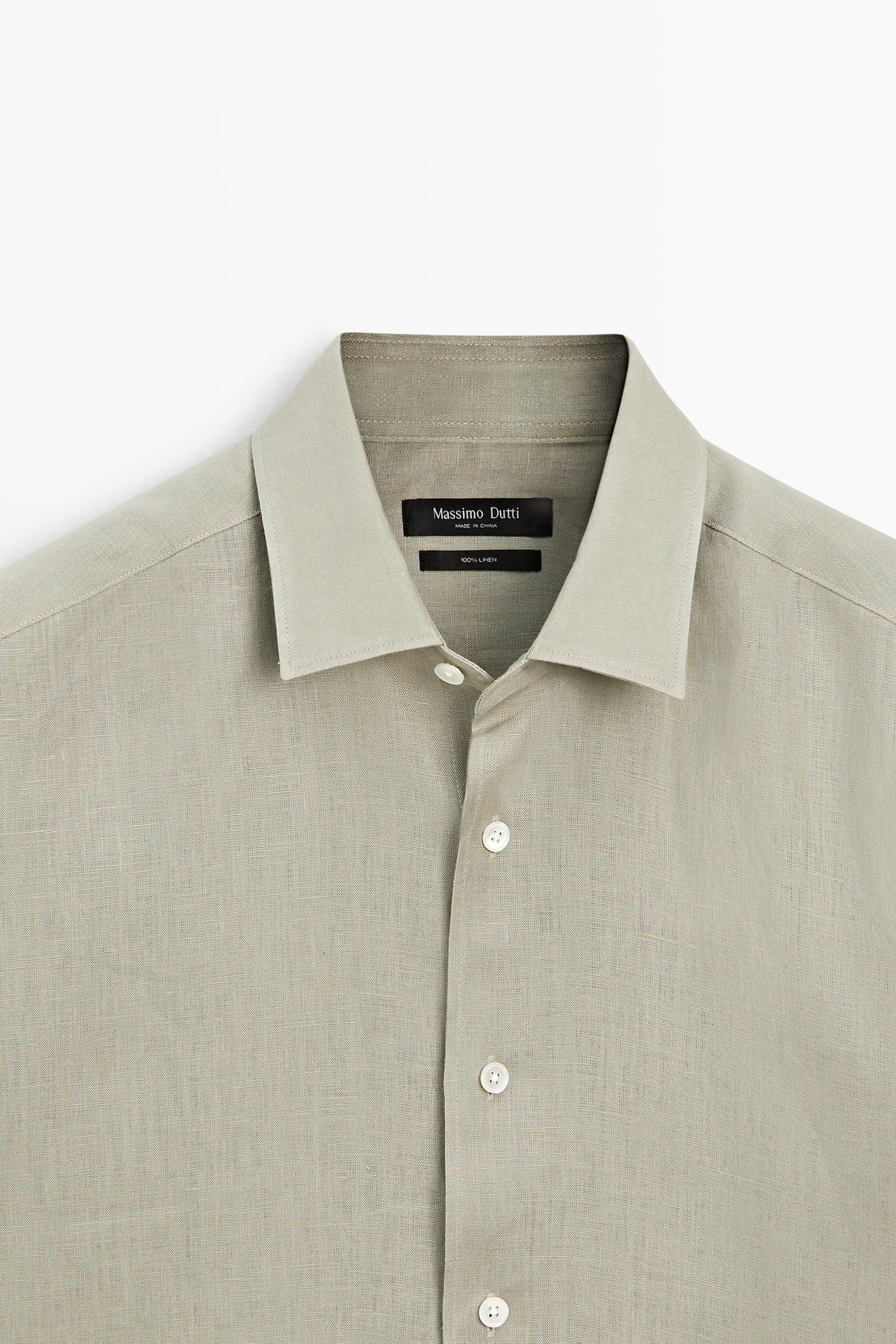 Regular fit 100% extra-fine linen shirt — GREEN