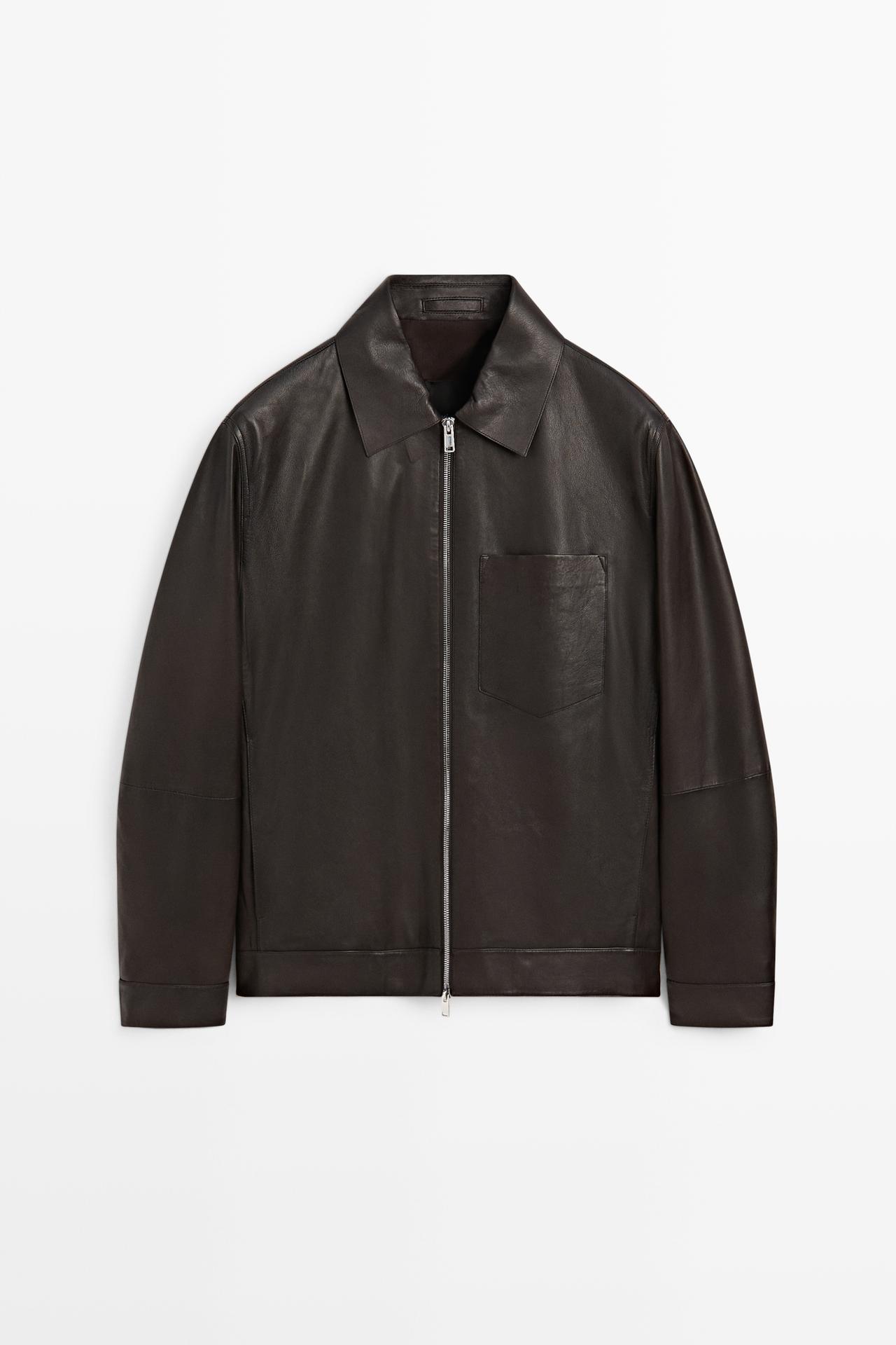 Nappa leather jacket with pocket — BROWN