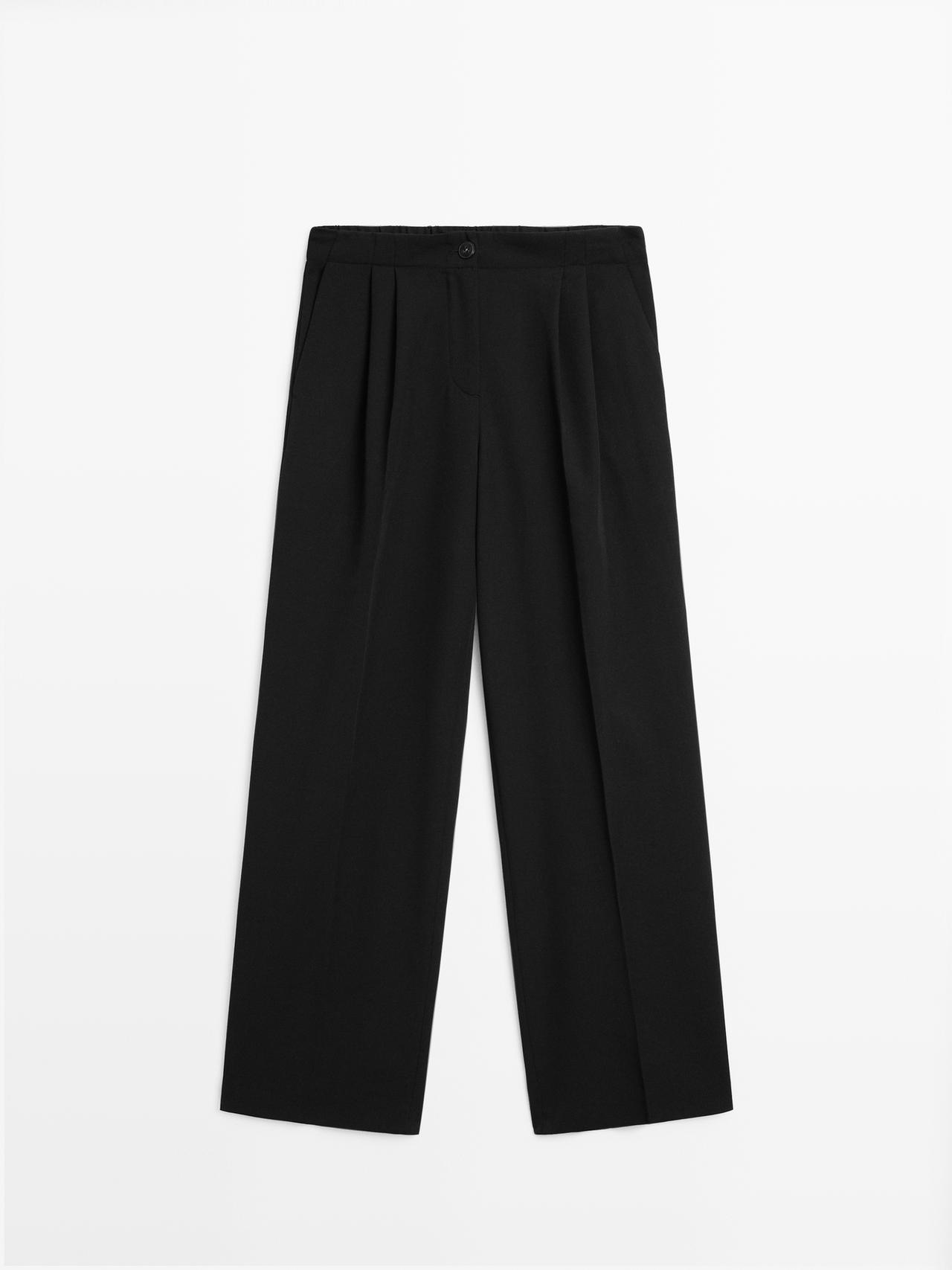 Massimo Dutti - Dame - Løse Bukser Med Vide Ben Og Læg - Sort - 42