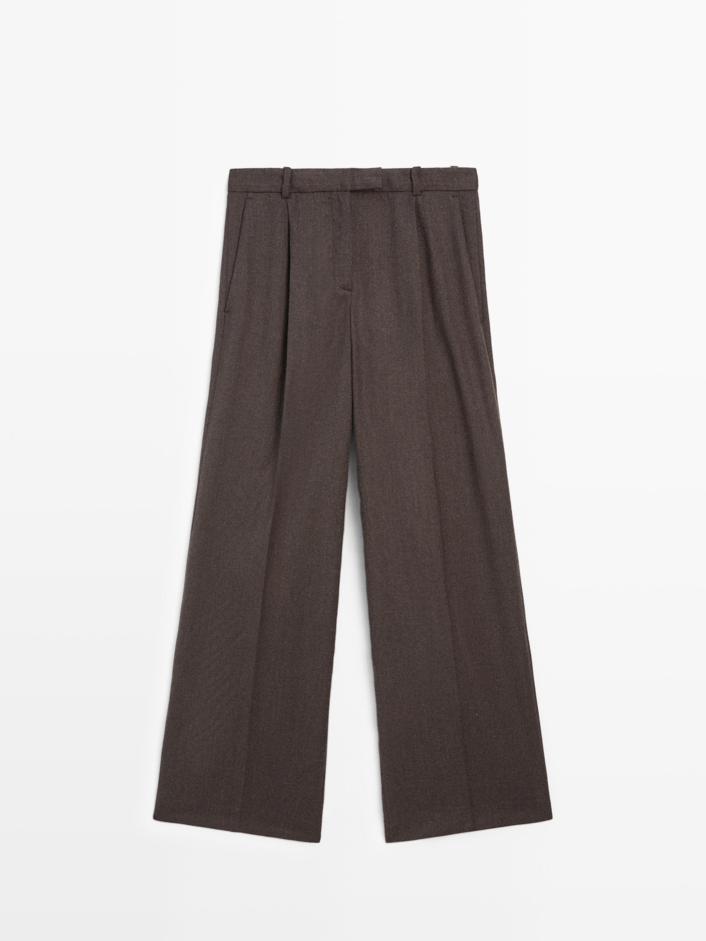 Pantalon large à pinces 100 % laine