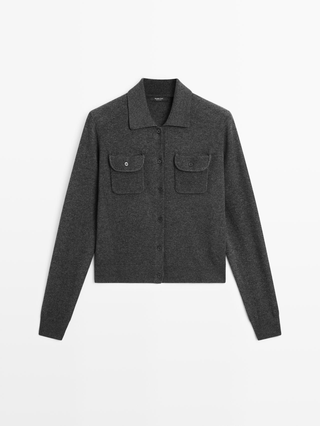 Massimo Dutti - Dame - Cardigan I Uldblanding Med Lommedetaljer - Koksgrå - L