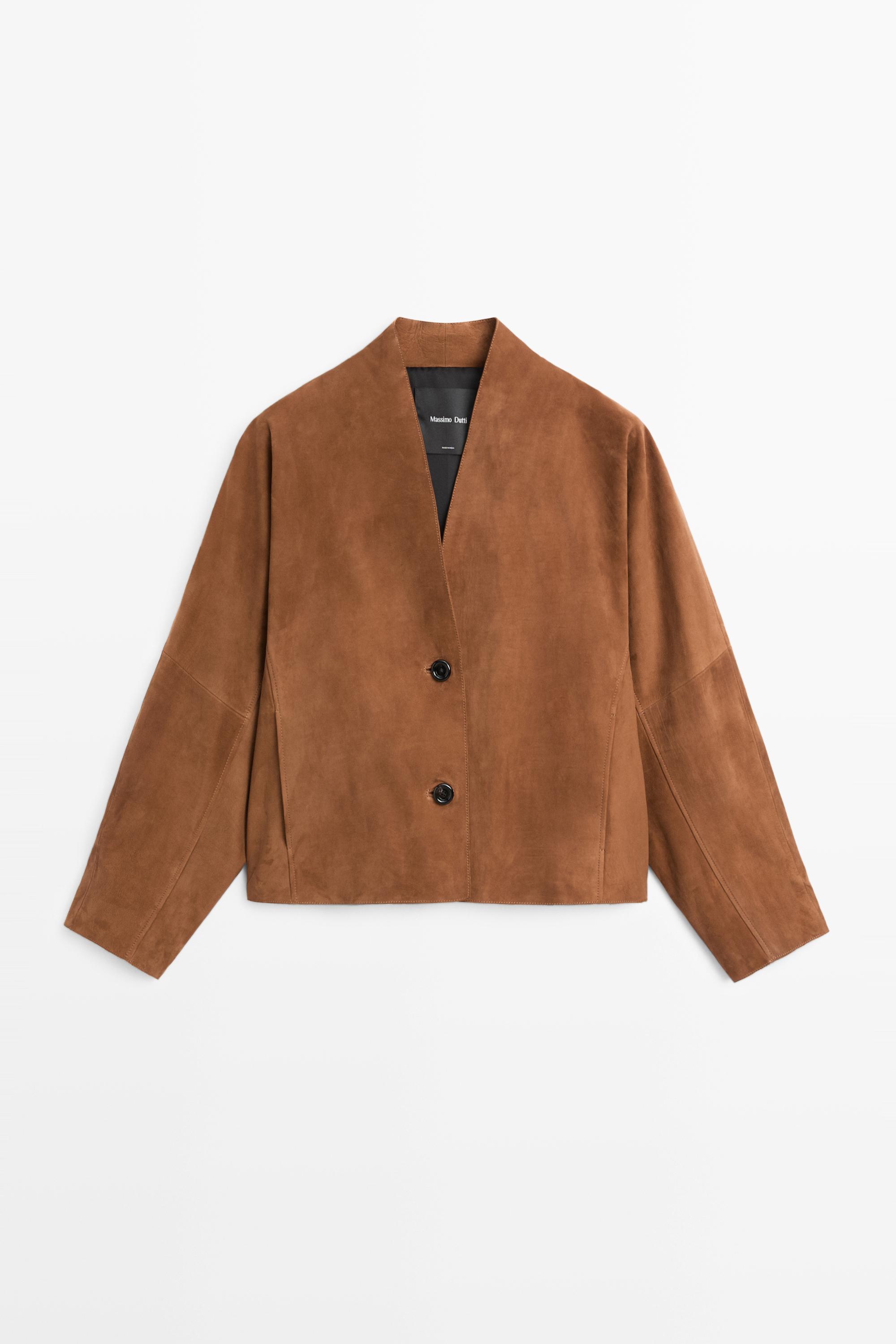 Suede leather V-neck jacket
