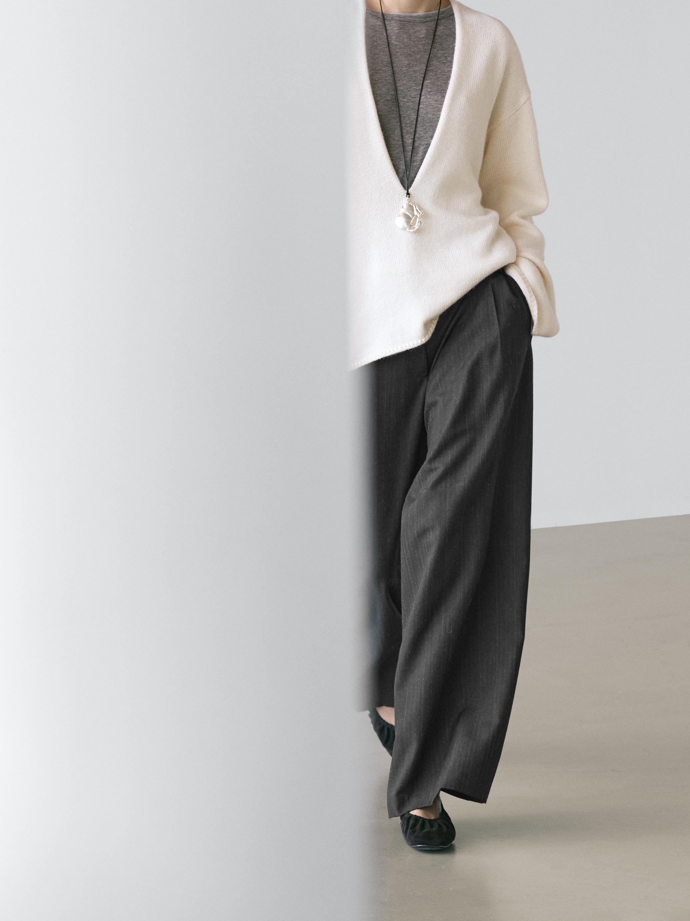 Striped wool blend wide-leg trousers