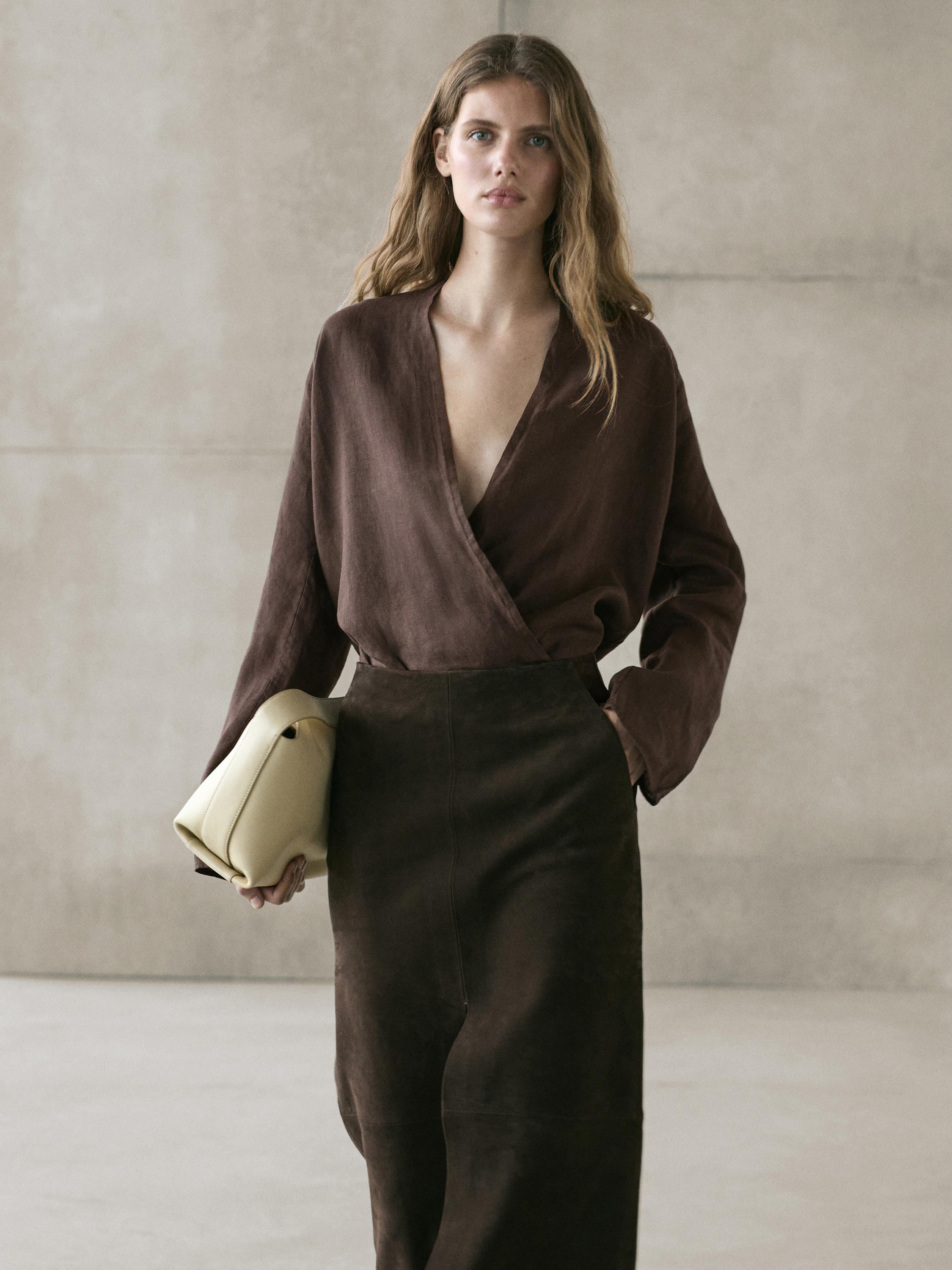 Flowing linen surplice blouse