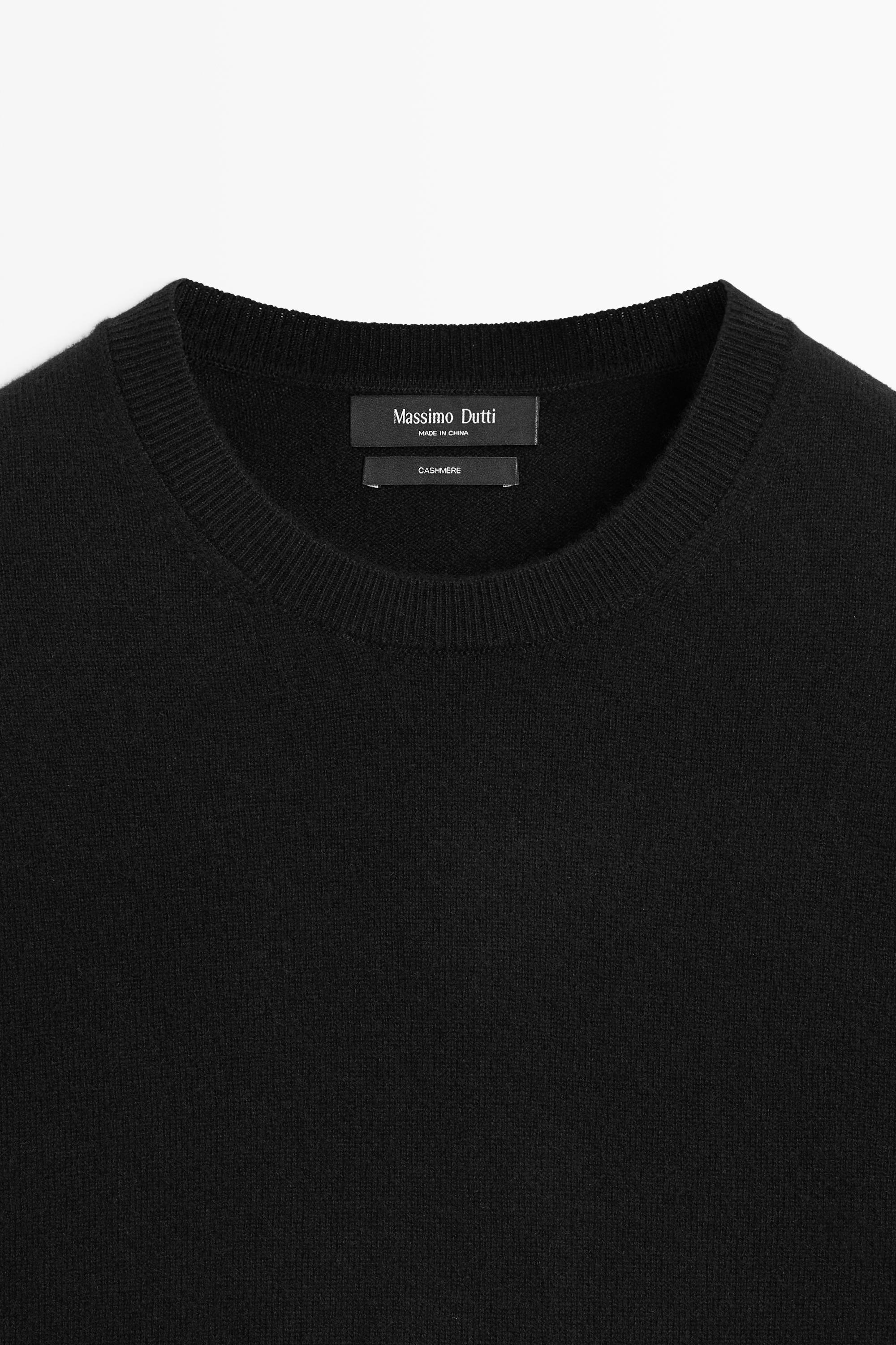 100% cashmere ribbed knit sweater — BLACK