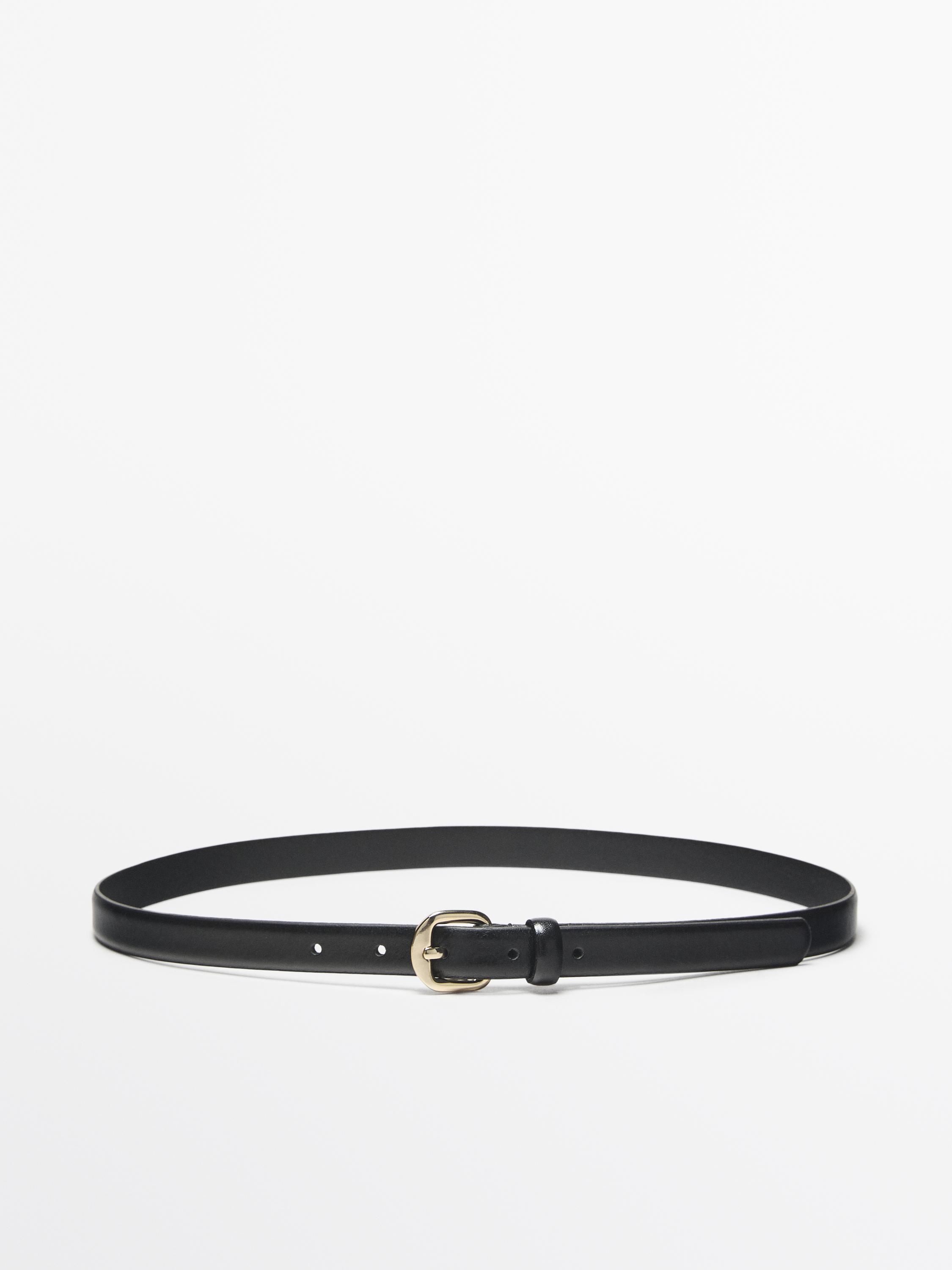 Leather belt with arched buckle — BLACK