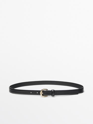 Leather belt with arched buckle — BLACK 1