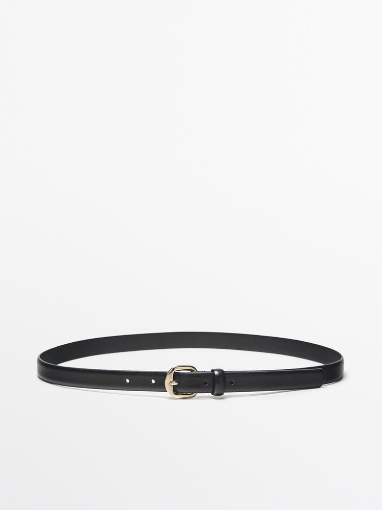 Leather belt with arched buckle — BLACK