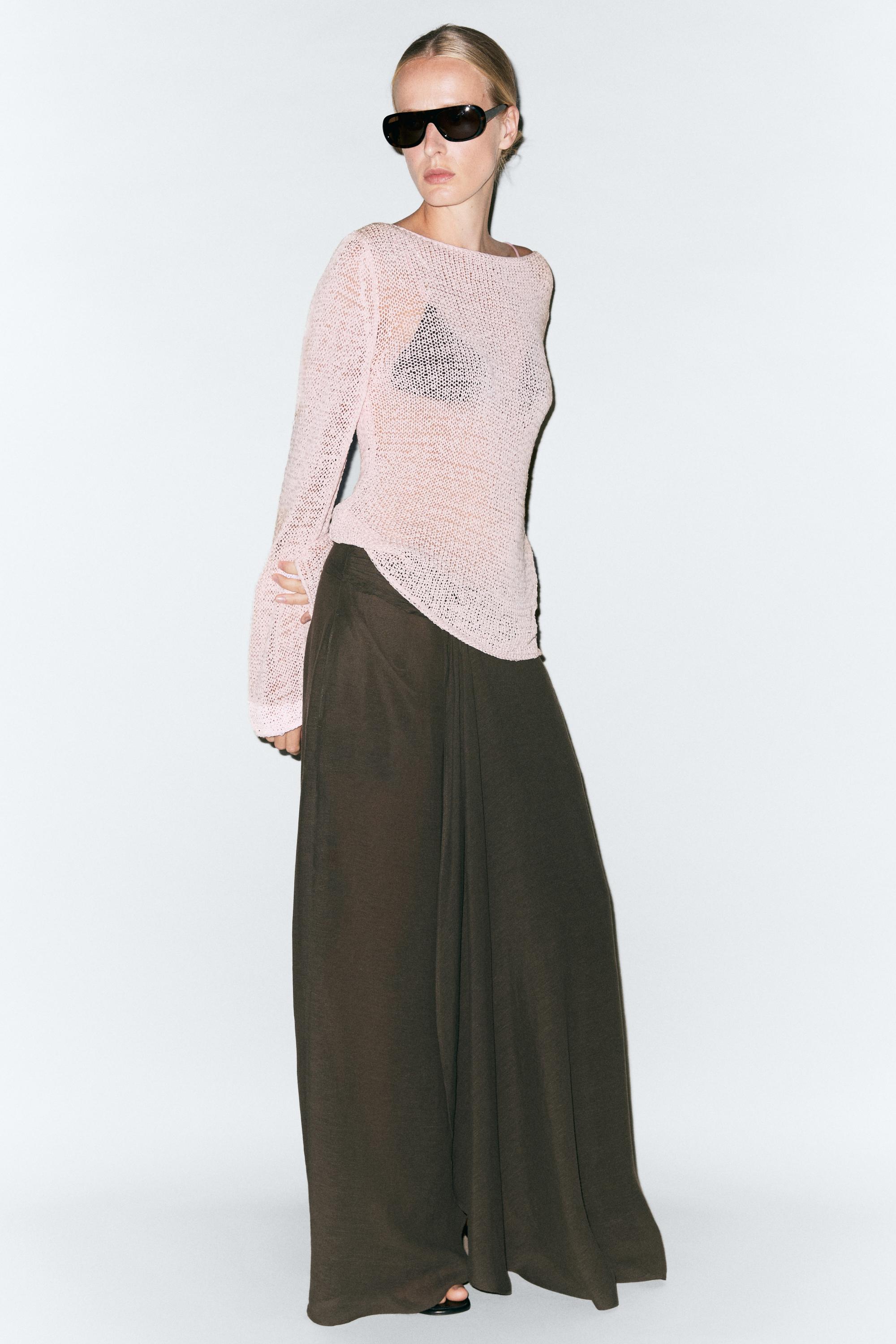 Semi-sheer linen blend skort