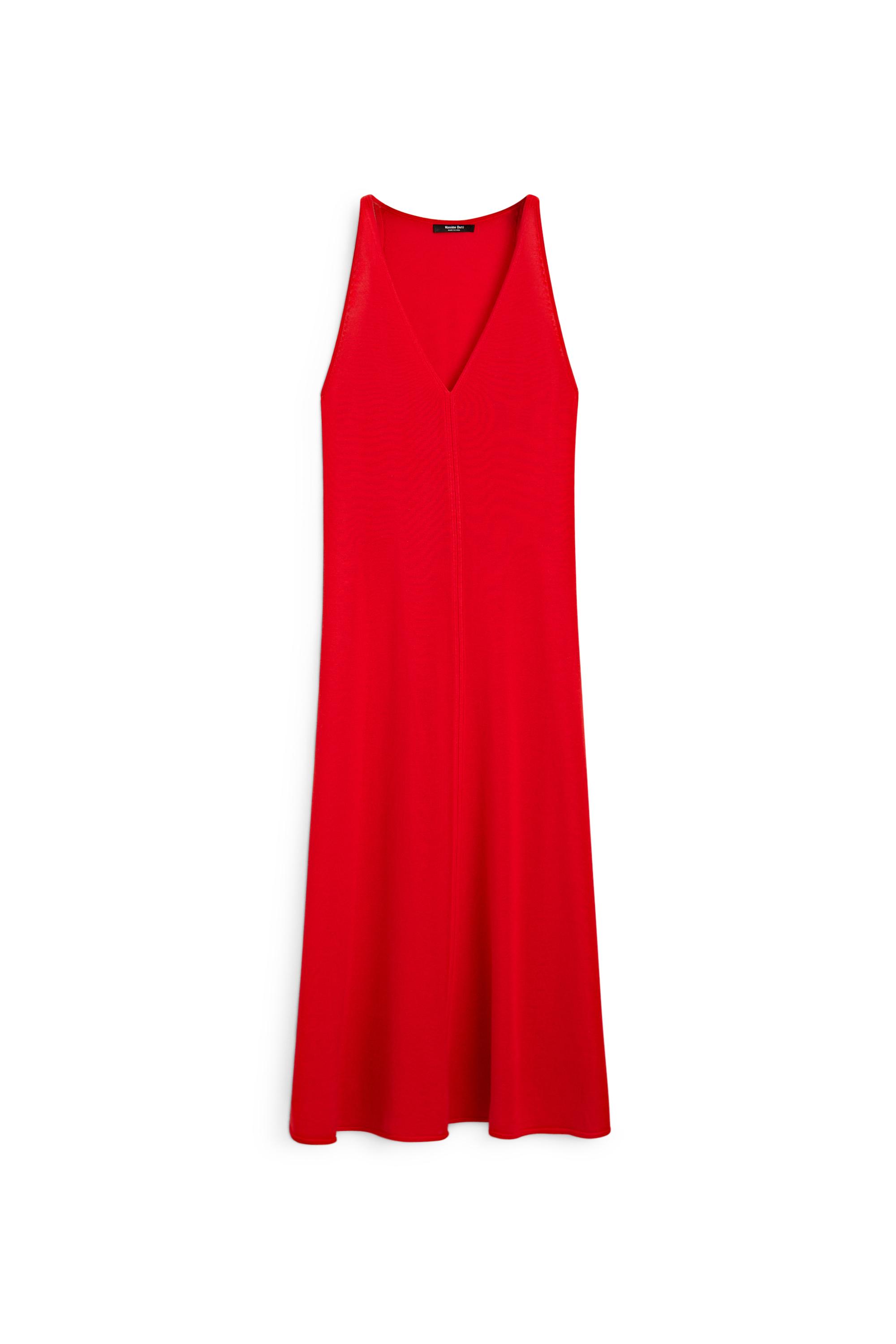 V-neck knit midi dress — RED
