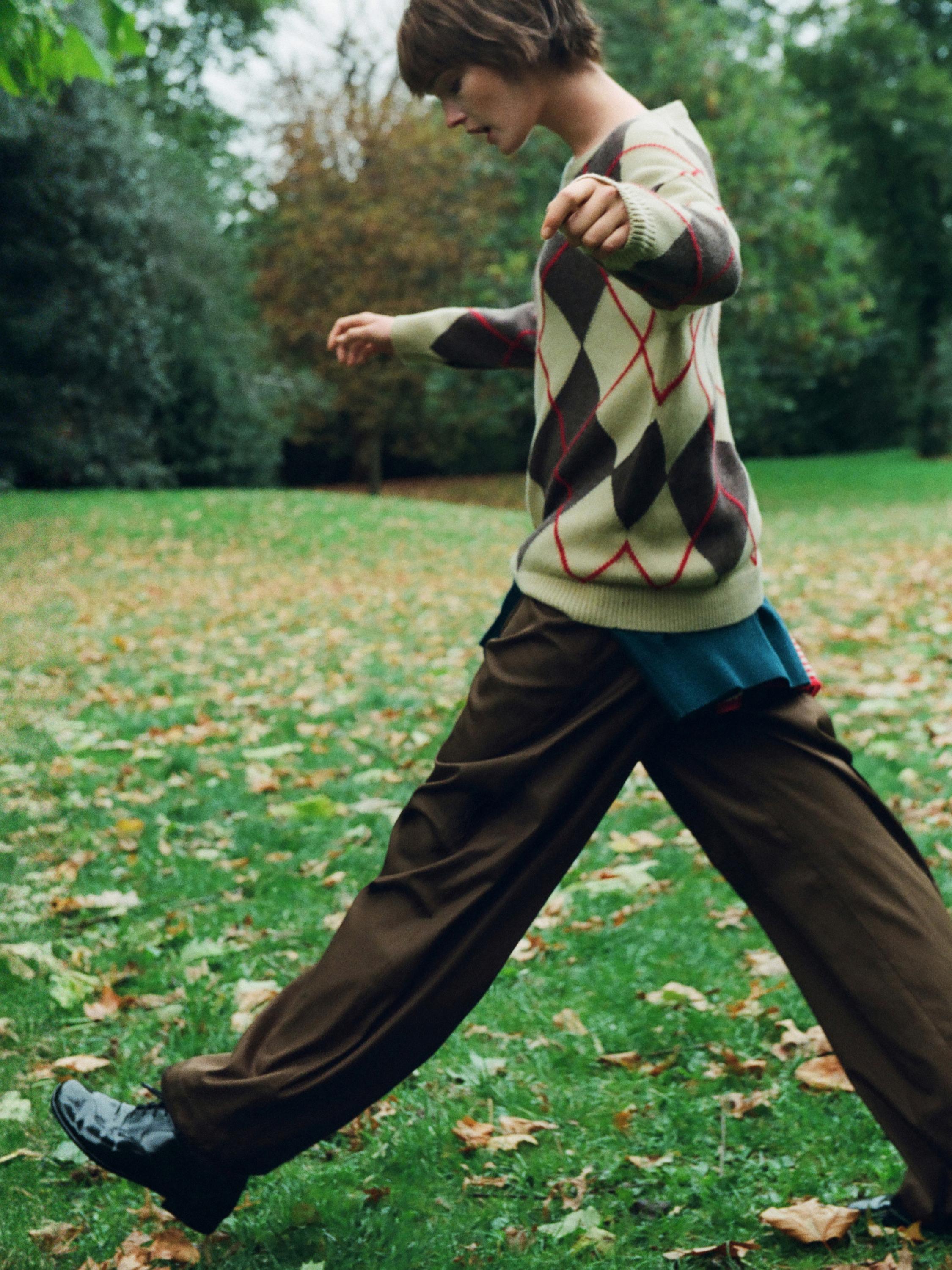 Striktrøje i uldblanding med rombedetalje