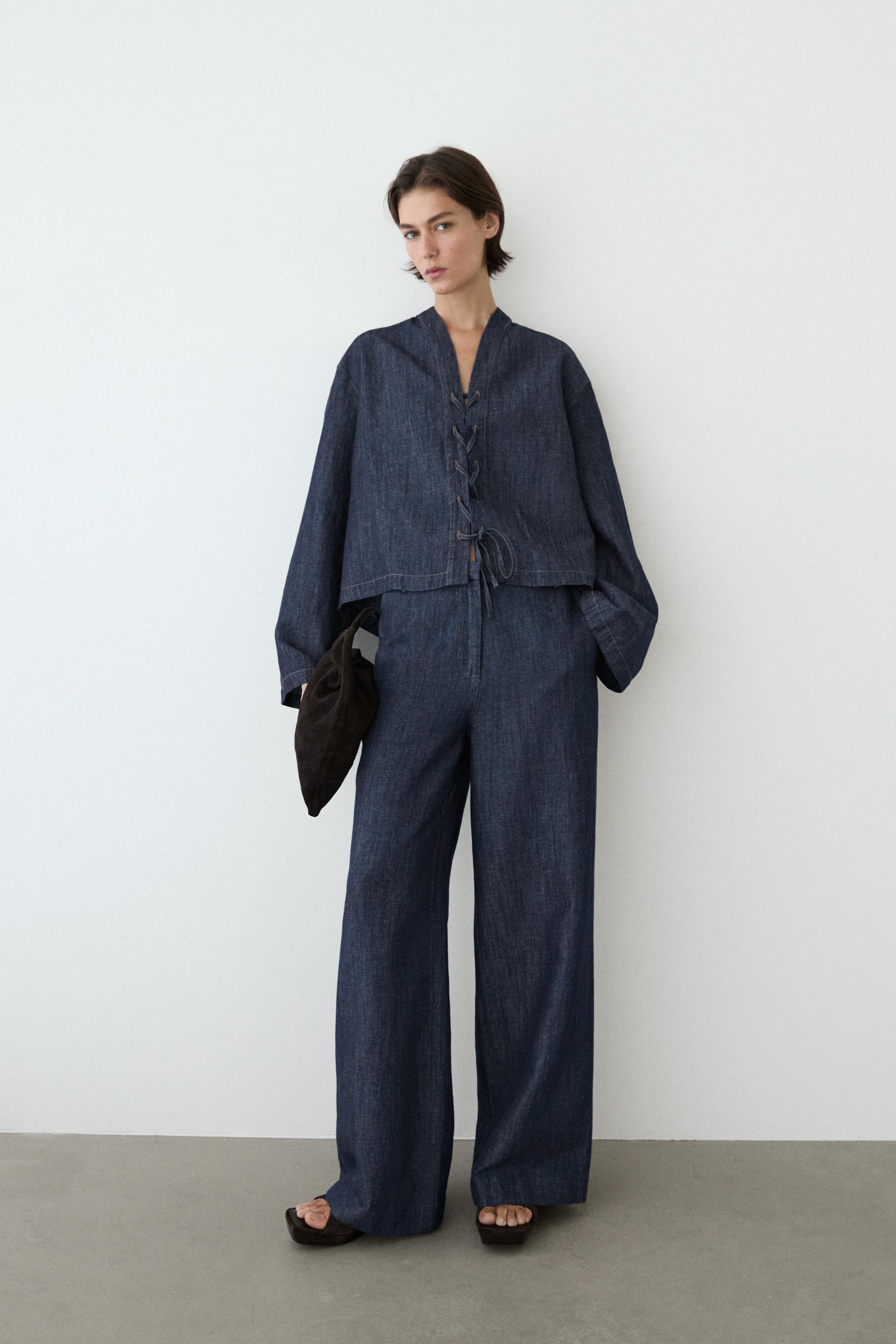 Total look linen blend denim shirt — DARK BLUE