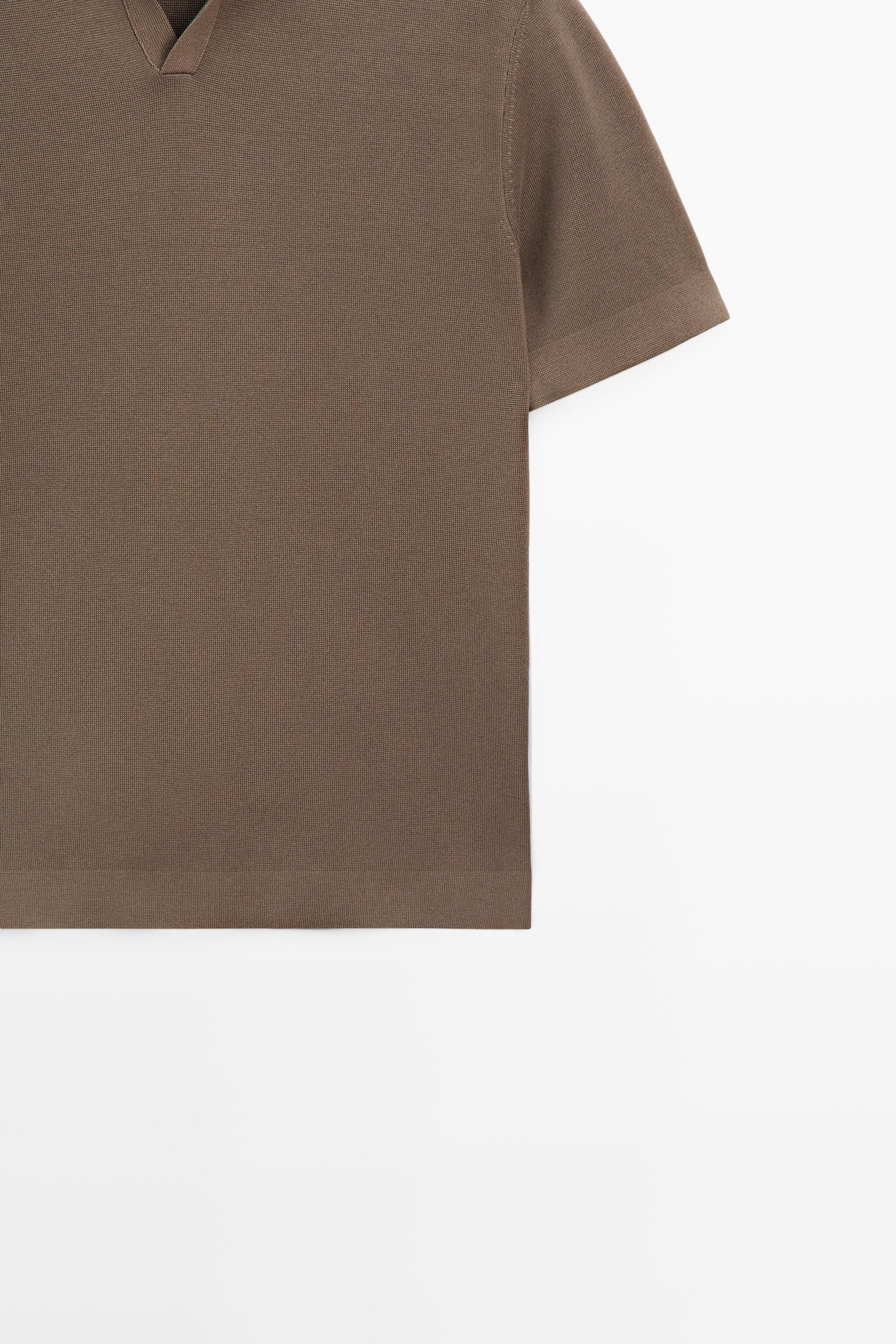 Flowing cotton blend knit polo shirt — PALE KHAKI