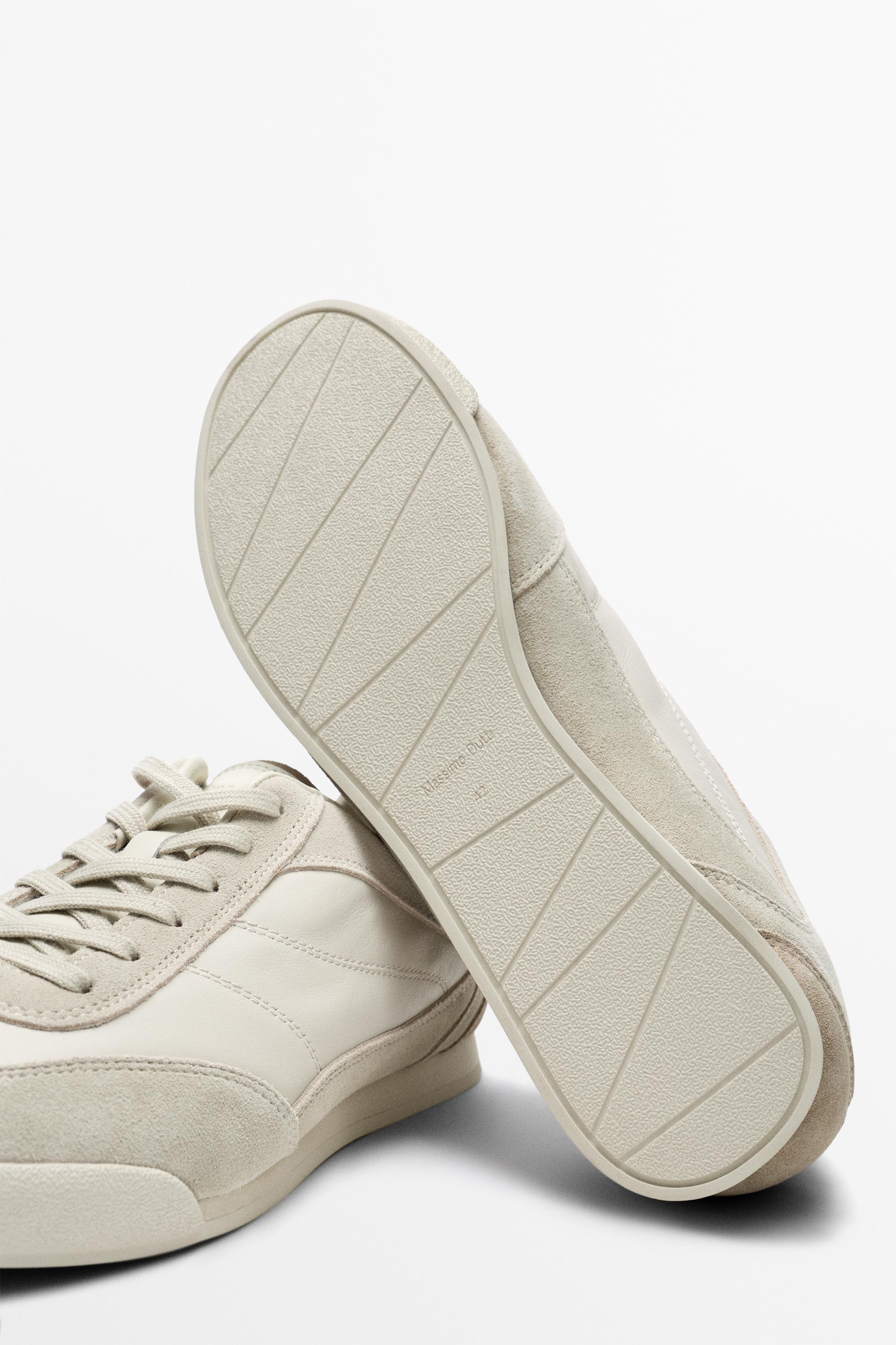 Contrast leather trainers — WHITE