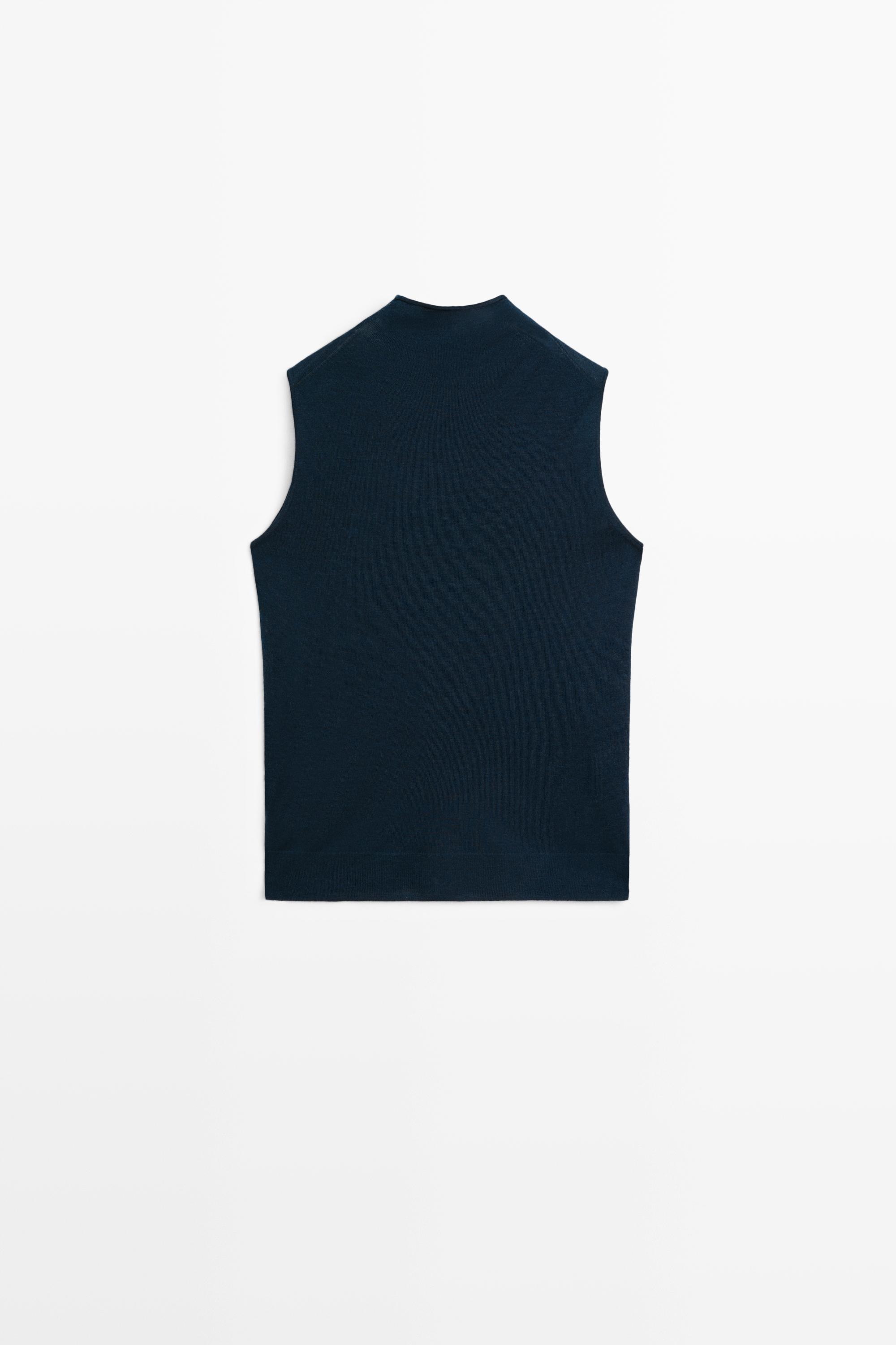 100% wool mock turtleneck knit top — BLUE