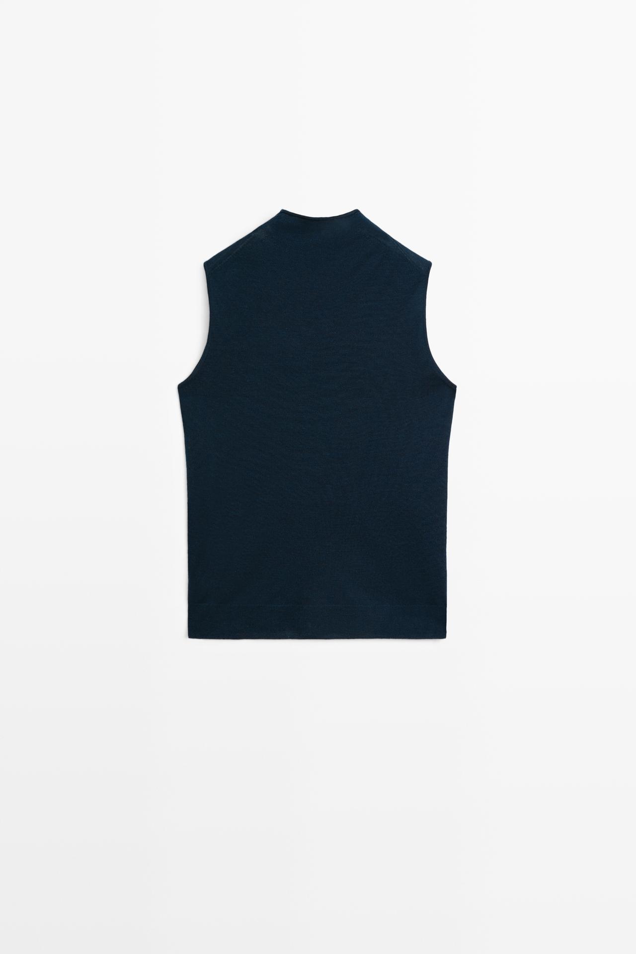 100% wool mock turtleneck knit top — BLUE