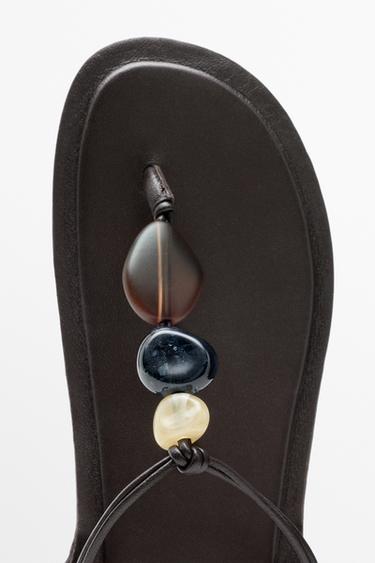 Flat slider sandals with stones — BROWN 7