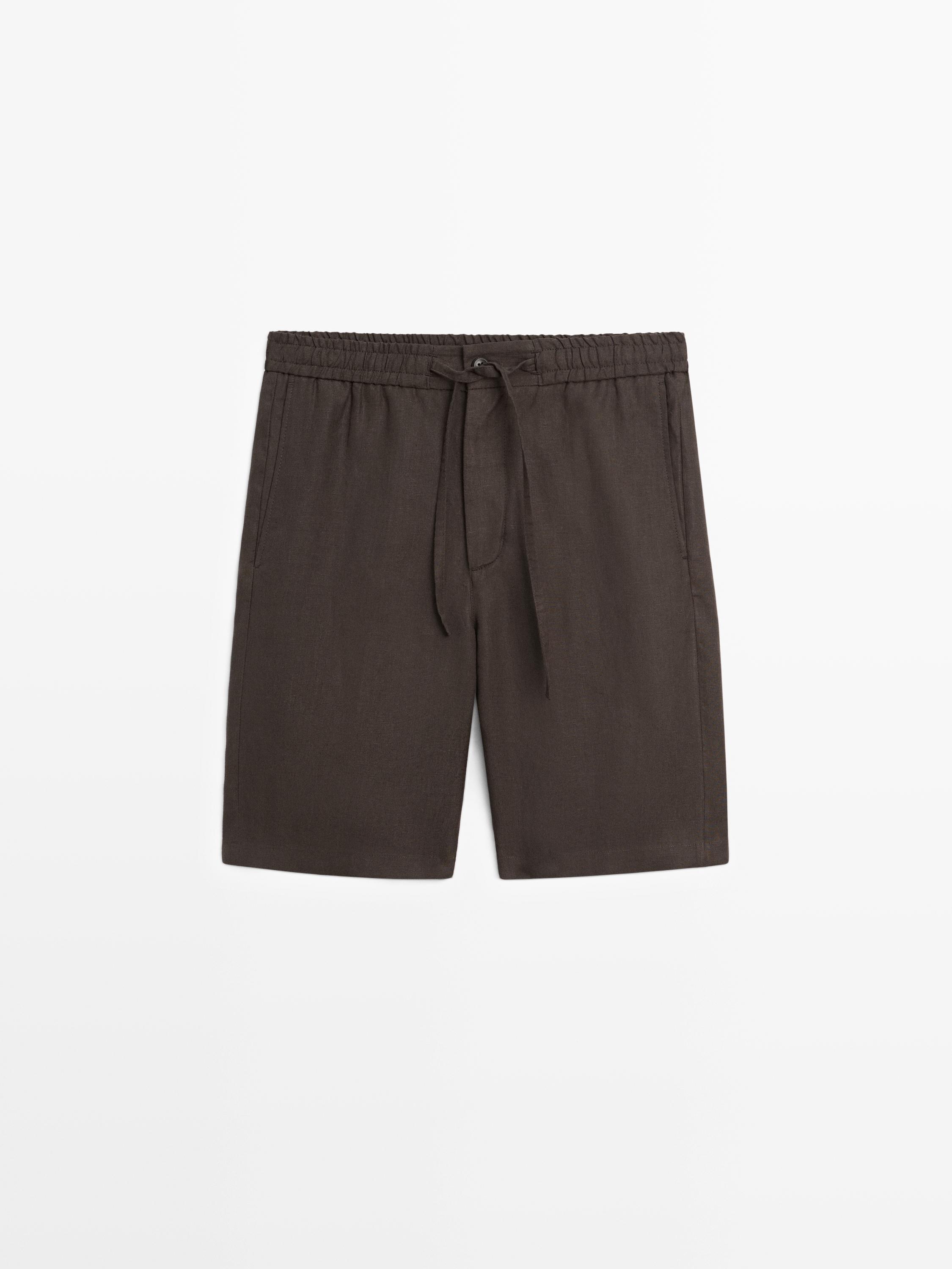 100% linen short Bermuda shorts — BROWN