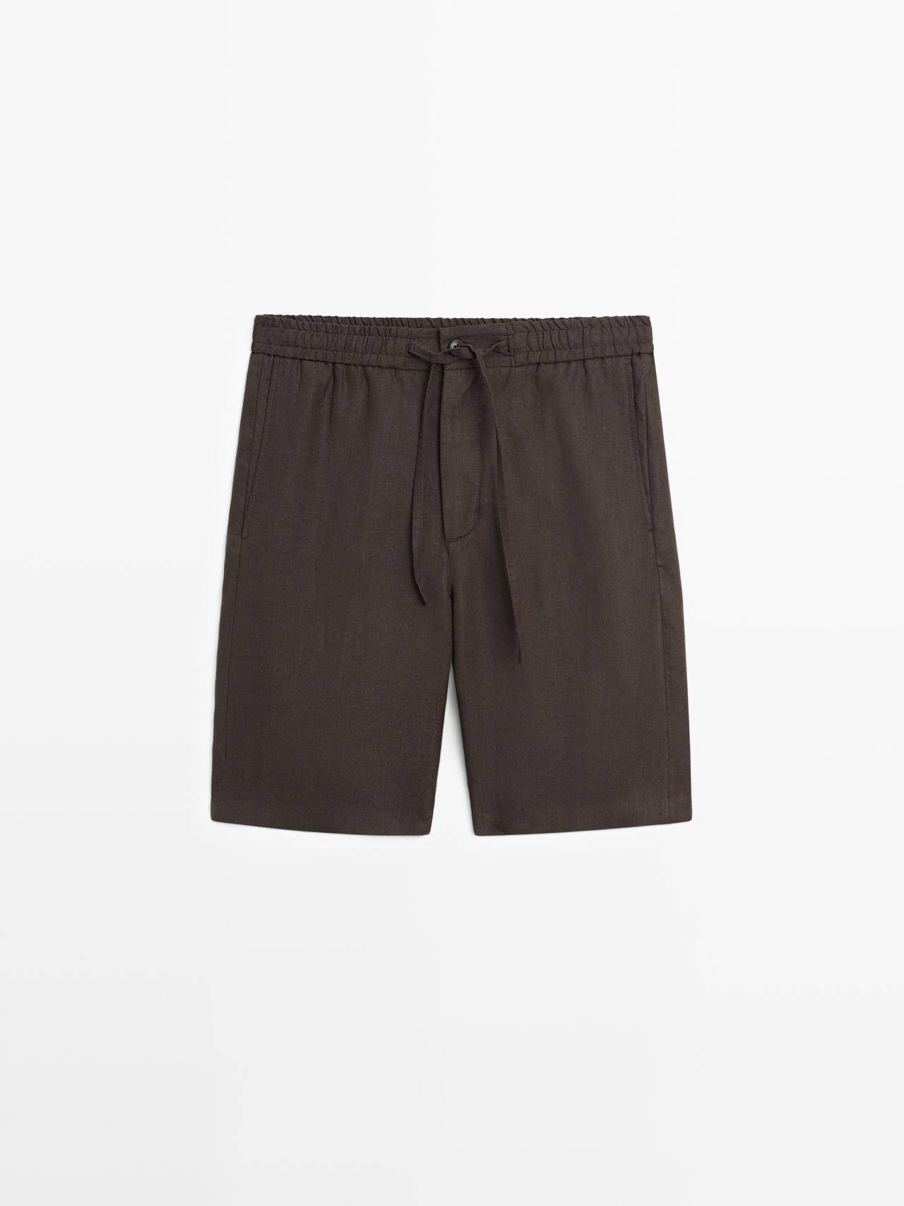 100% linen short Bermuda shorts — BROWN