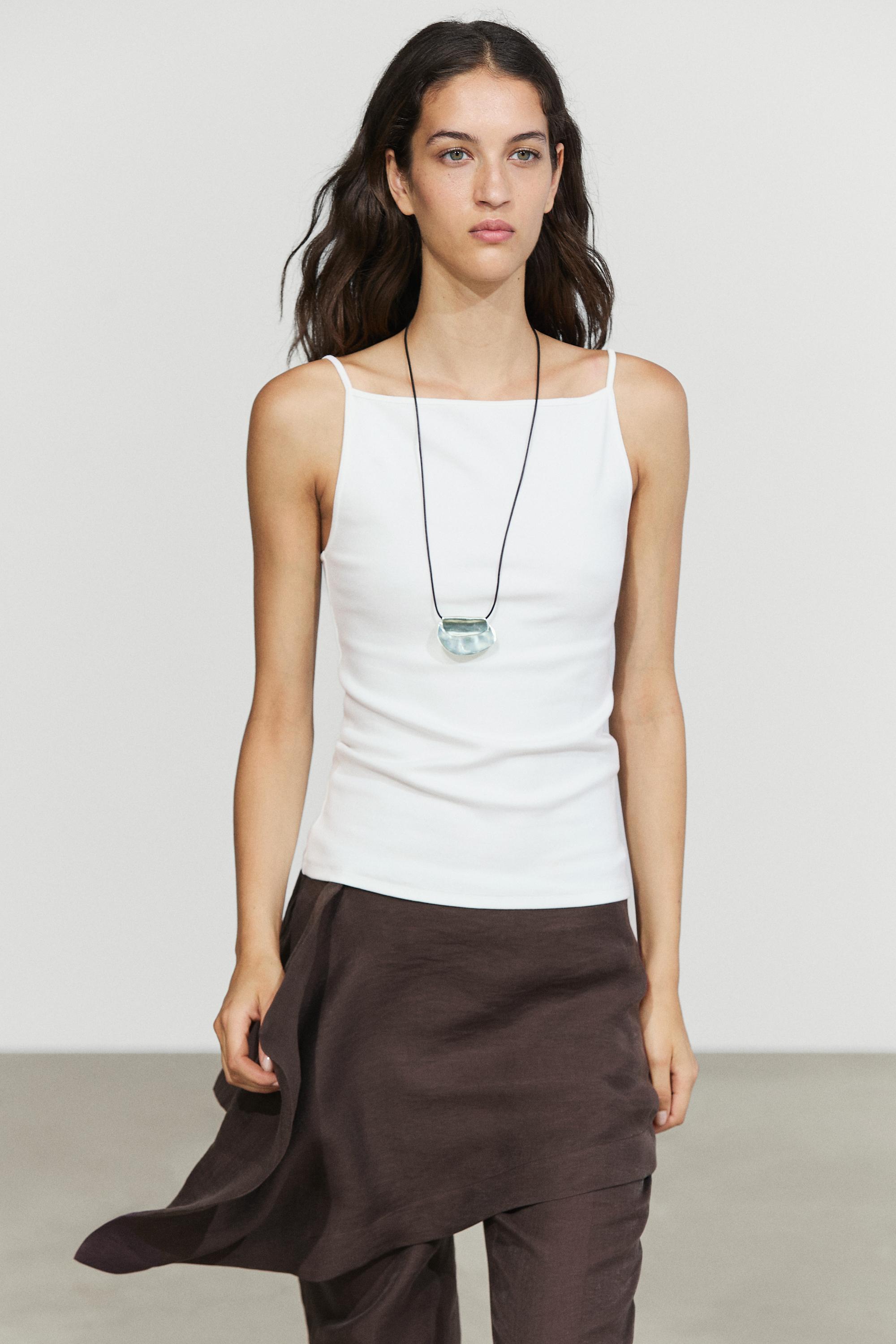 Cotton blend camisole top — WHITE