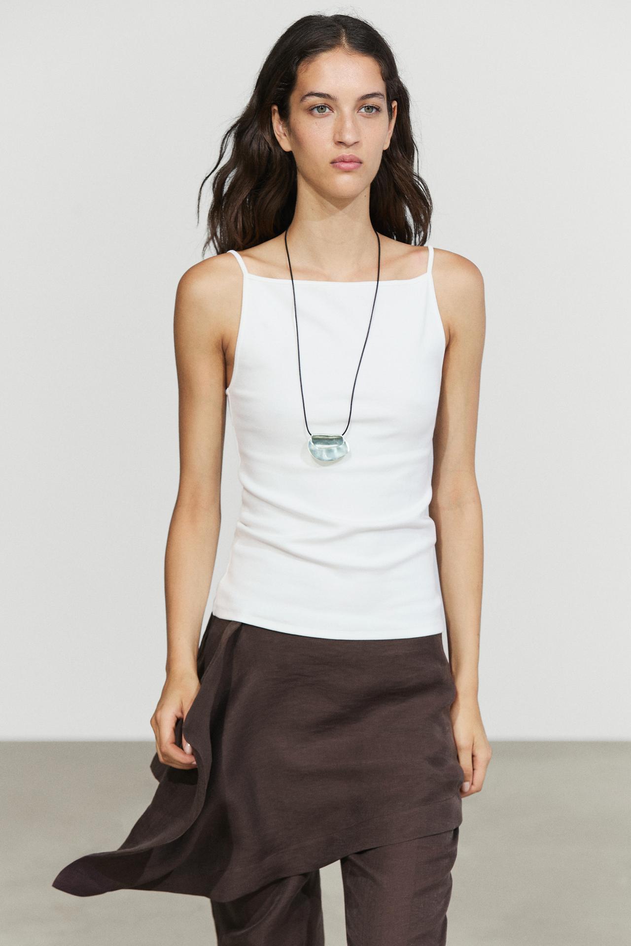 Cotton blend camisole top — WHITE