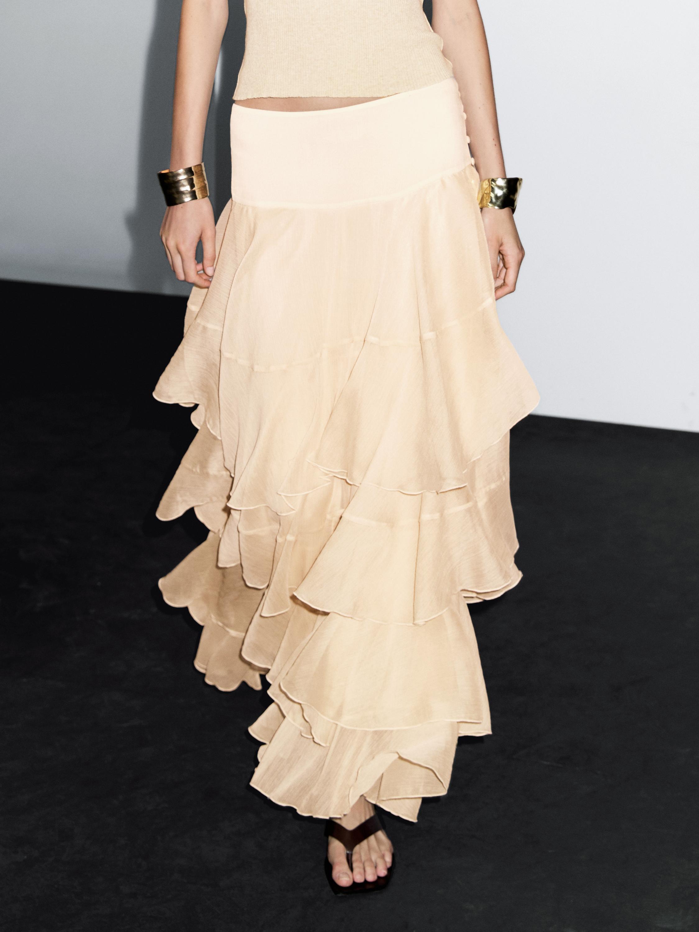 Long ruffled skirt with sash