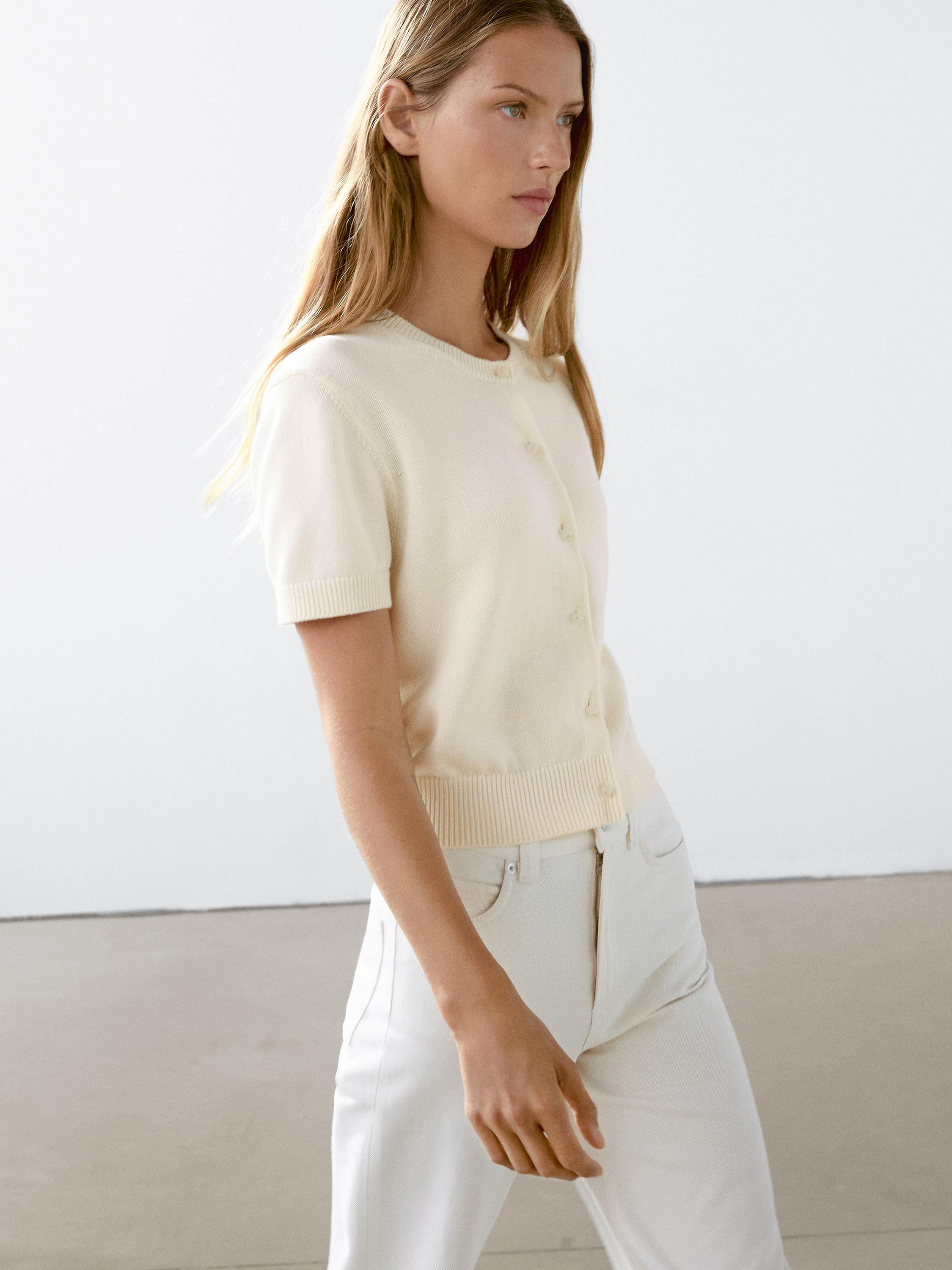 Cotton short sleeve knit cardigan