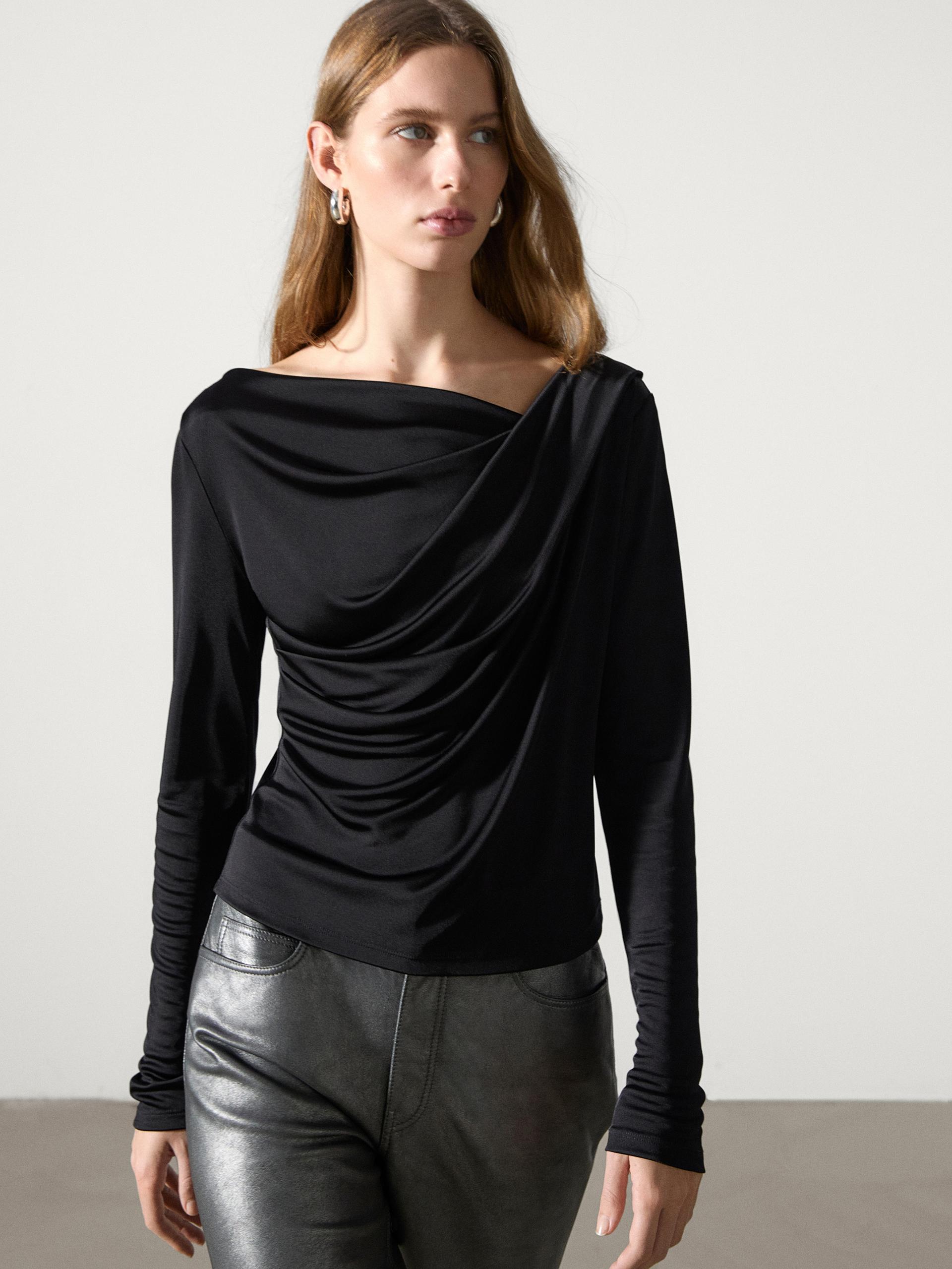 Top Com Pormenor Drapeado - Preto - Xs - Massimo Dutti - Mulher