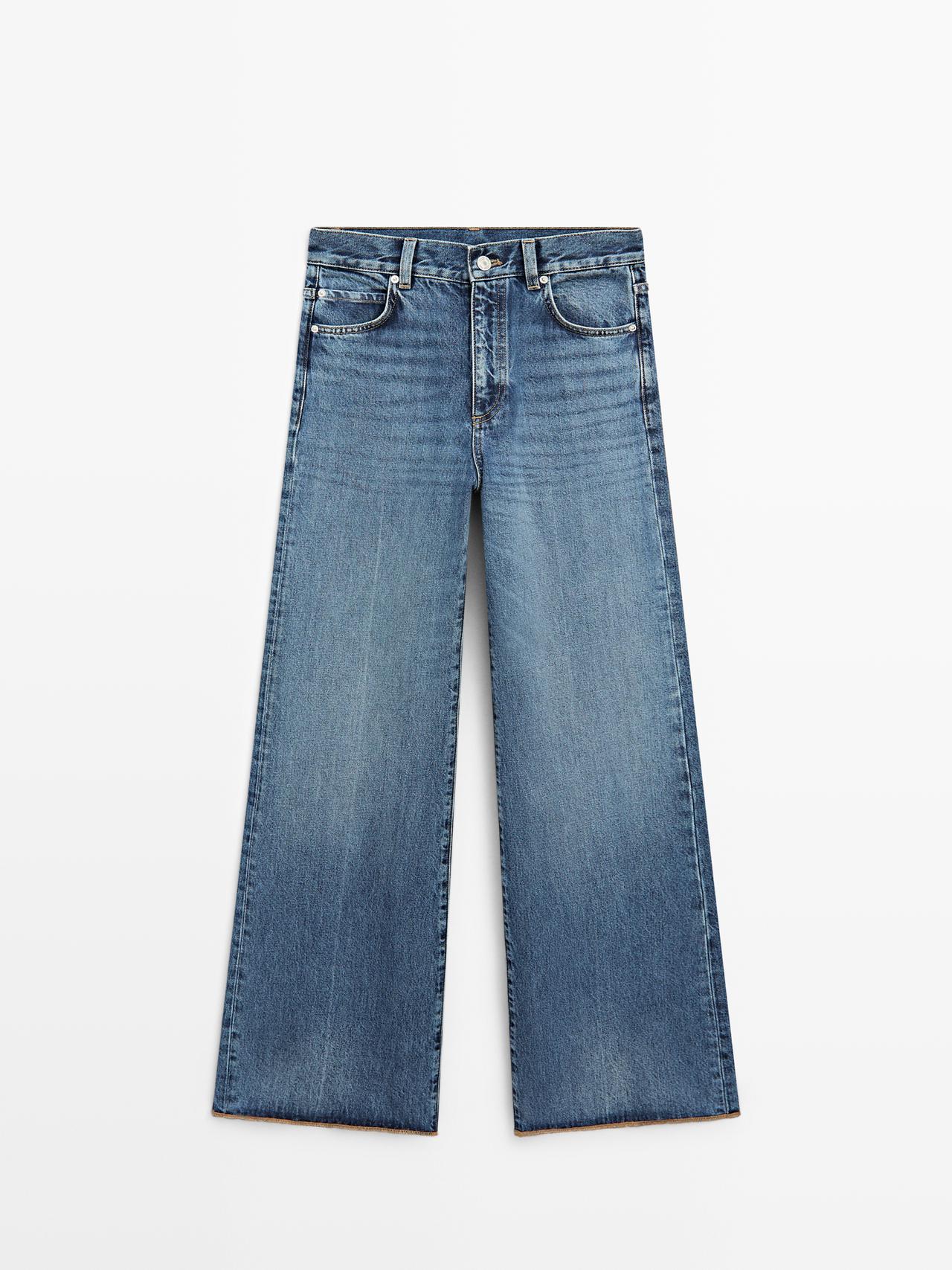 Massimo Dutti - Dame - Højtaljede Viddebukser I Denim - Lys Blå - 36