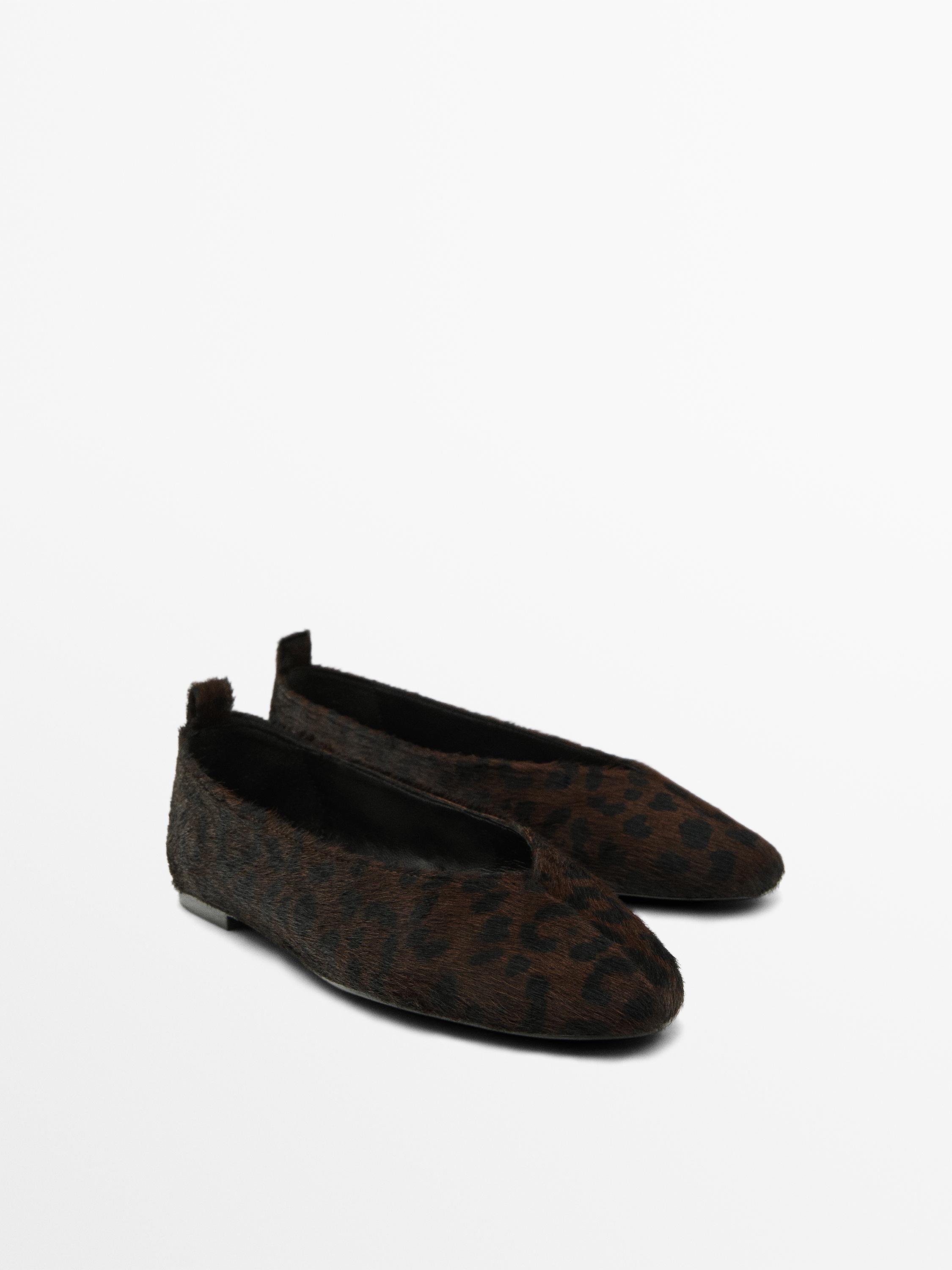 Printed faux fur ballet flats