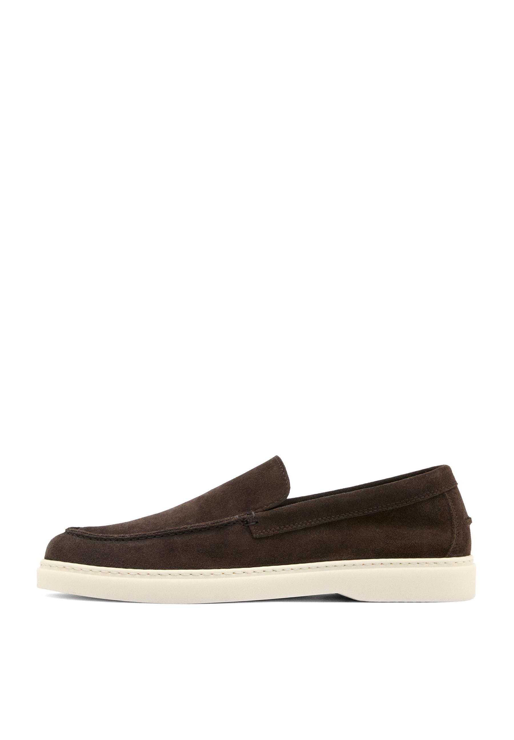 Split leather loafers with moc toe — BROWN