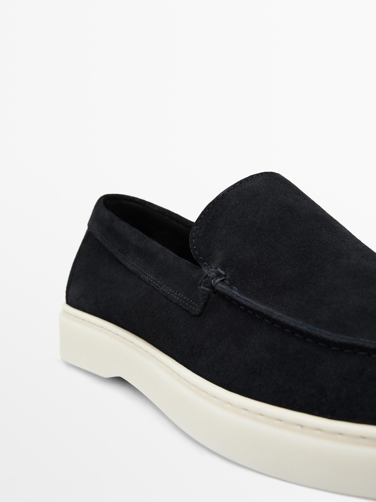 Split leather loafers with moc toe — BLUE