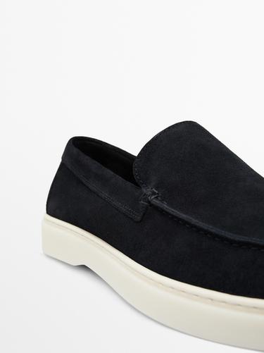 Split leather loafers with moc toe — BLUE 5