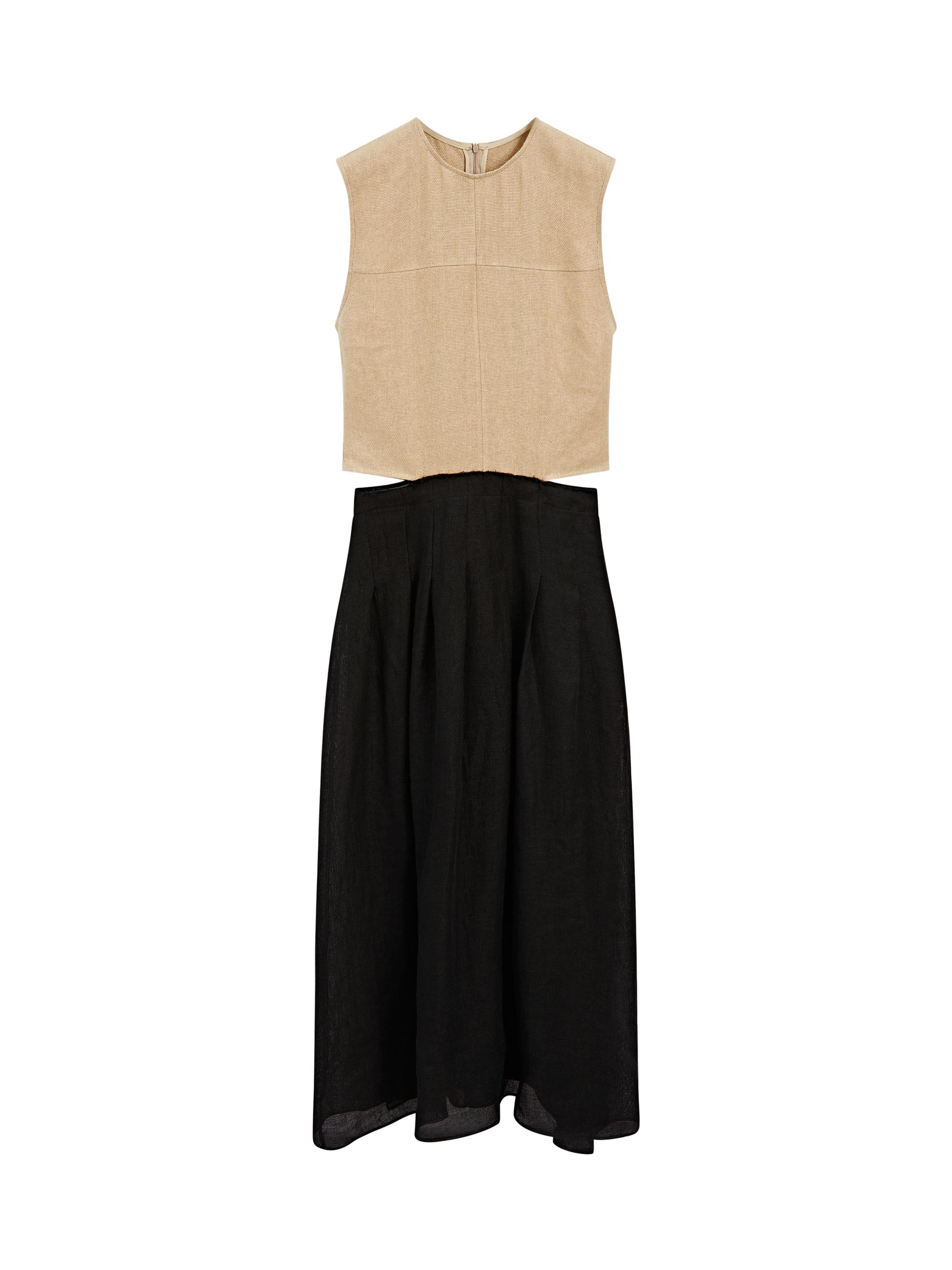 Contrast long dress with side slits · Black · Smart