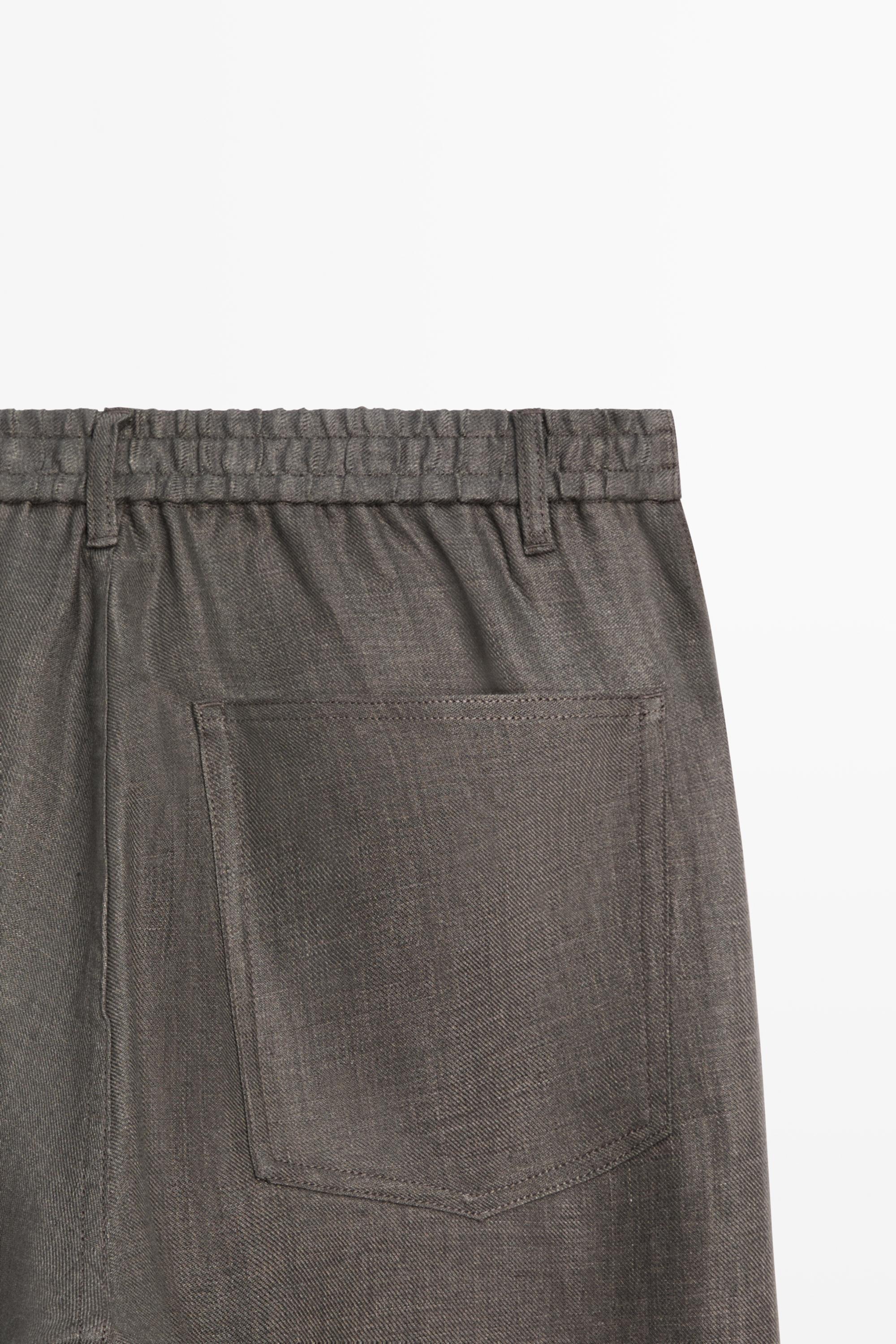 Wide-leg linen trousers — Greyish green