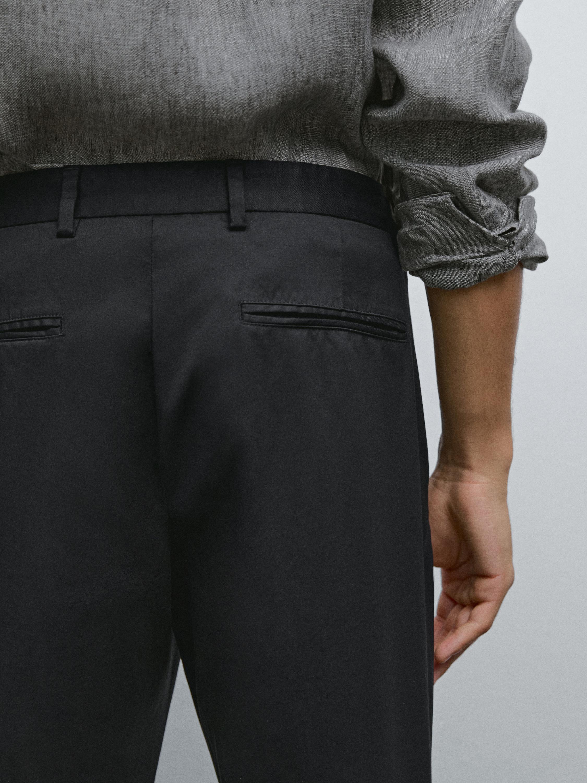 Cotton blend slim fit trousers