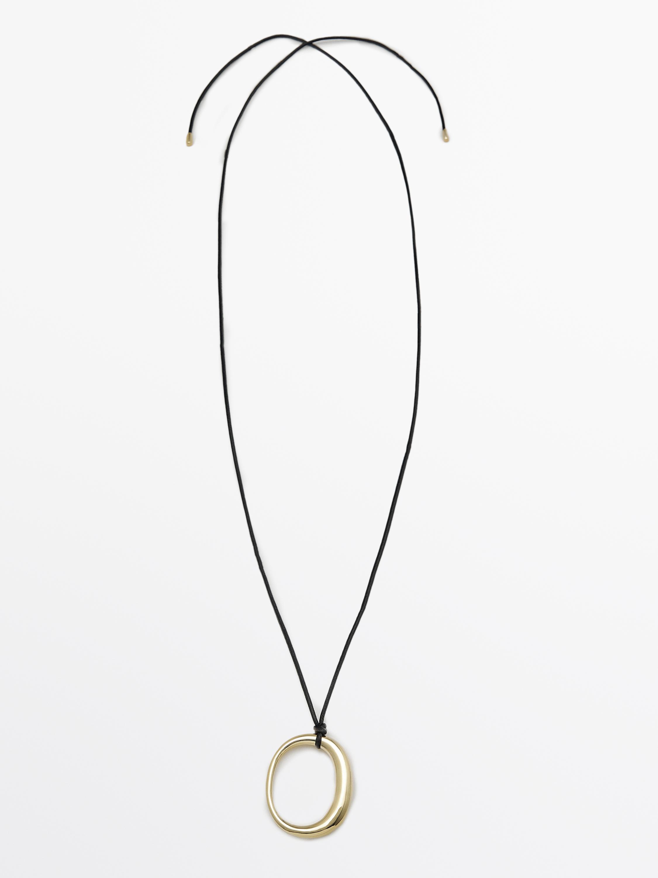 Leather cord necklace with oval piece