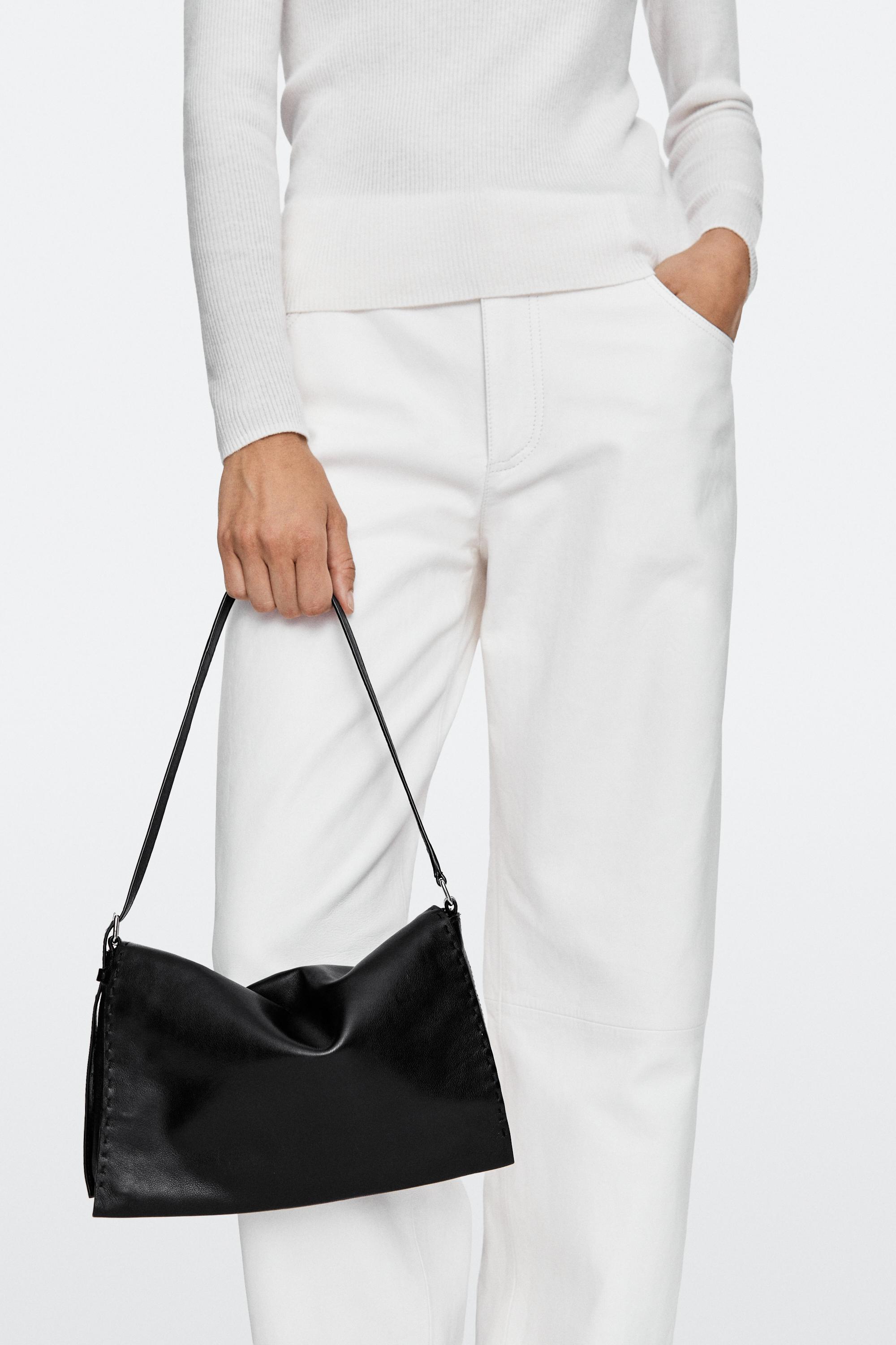 Nappa leather crossbody bag with topstitching — BLACK