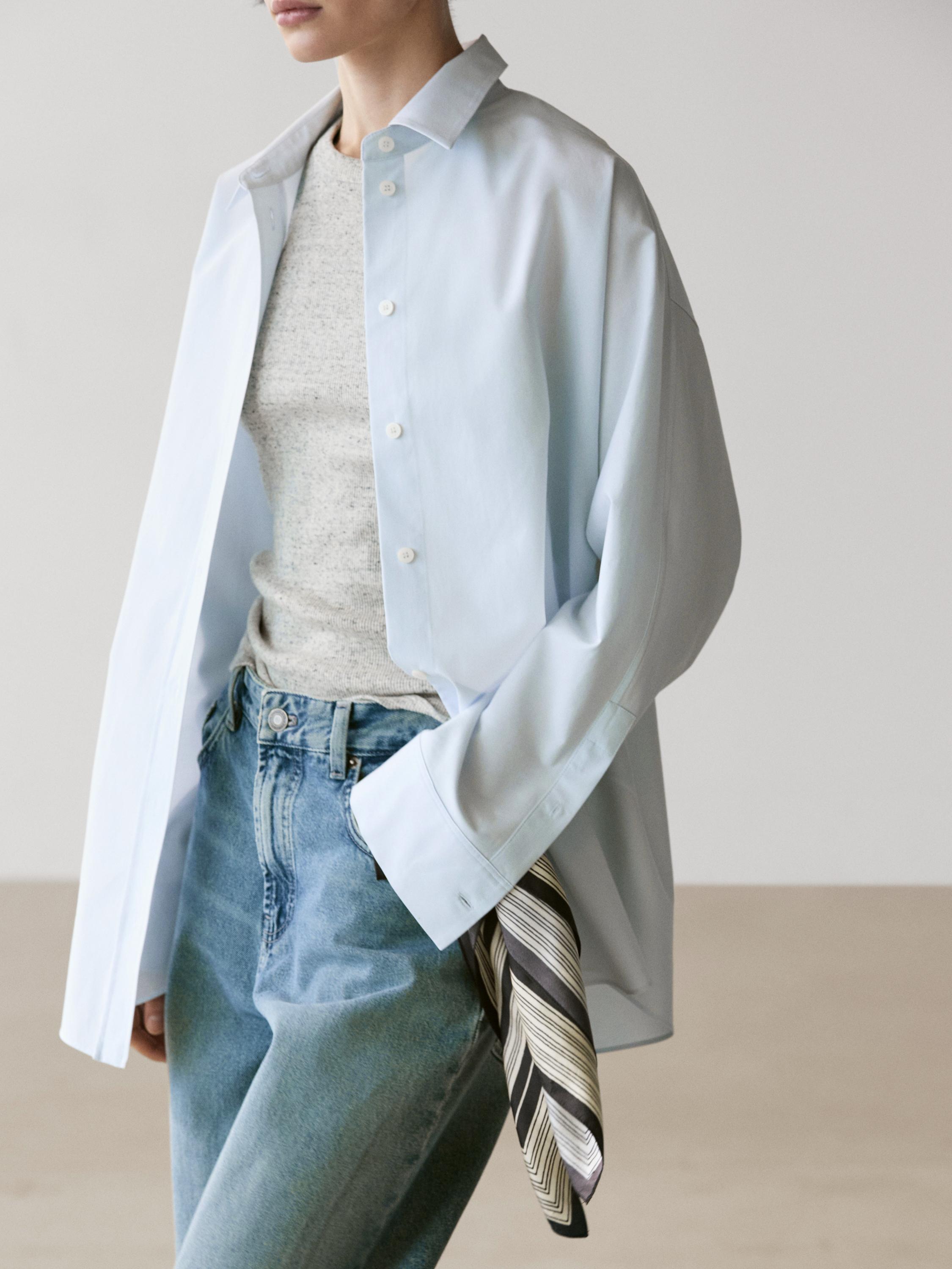 Poplin and cotton blend shirt — SKY BLUE
