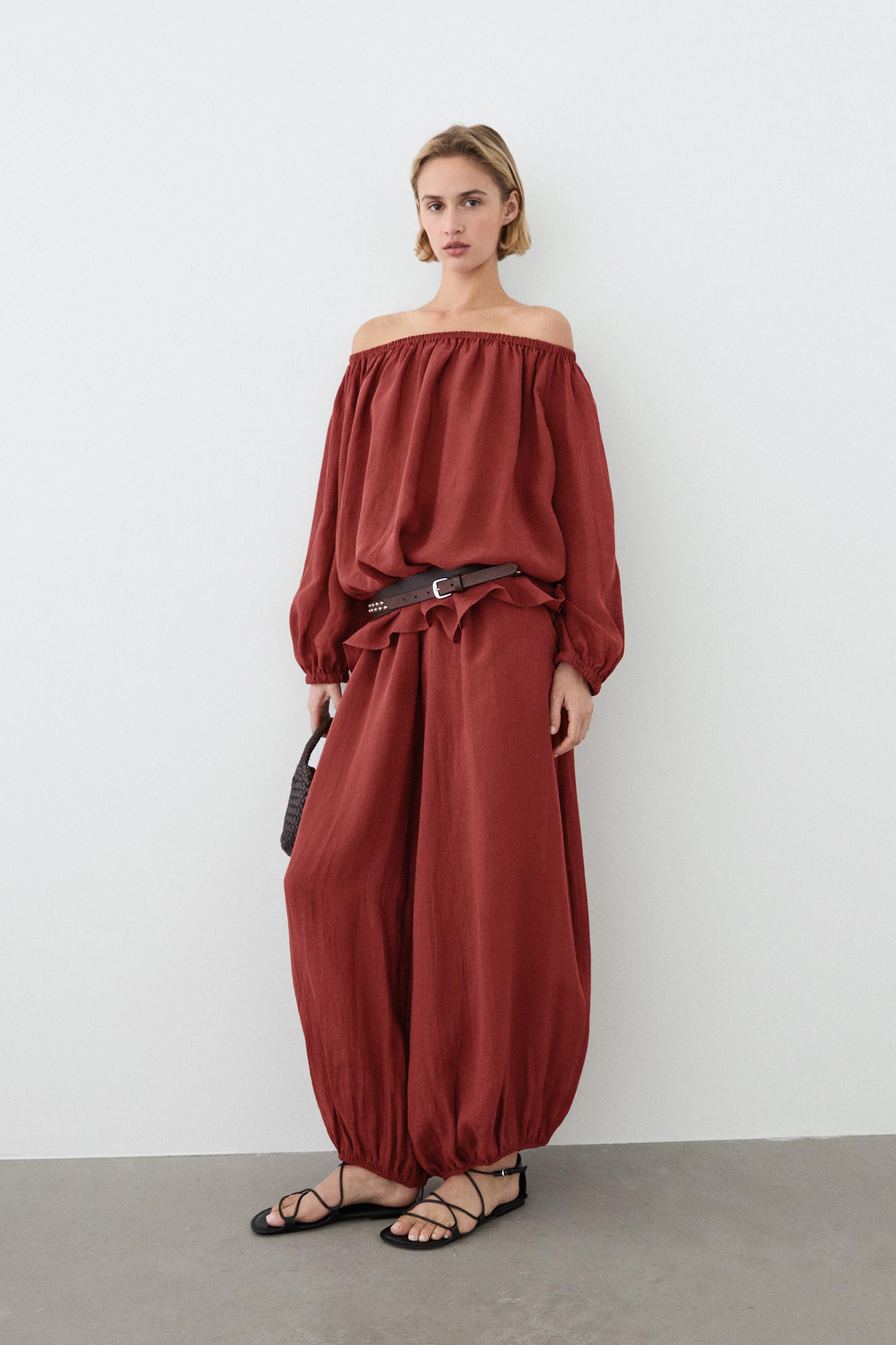 Flowing boat neck shirt — RUSSET