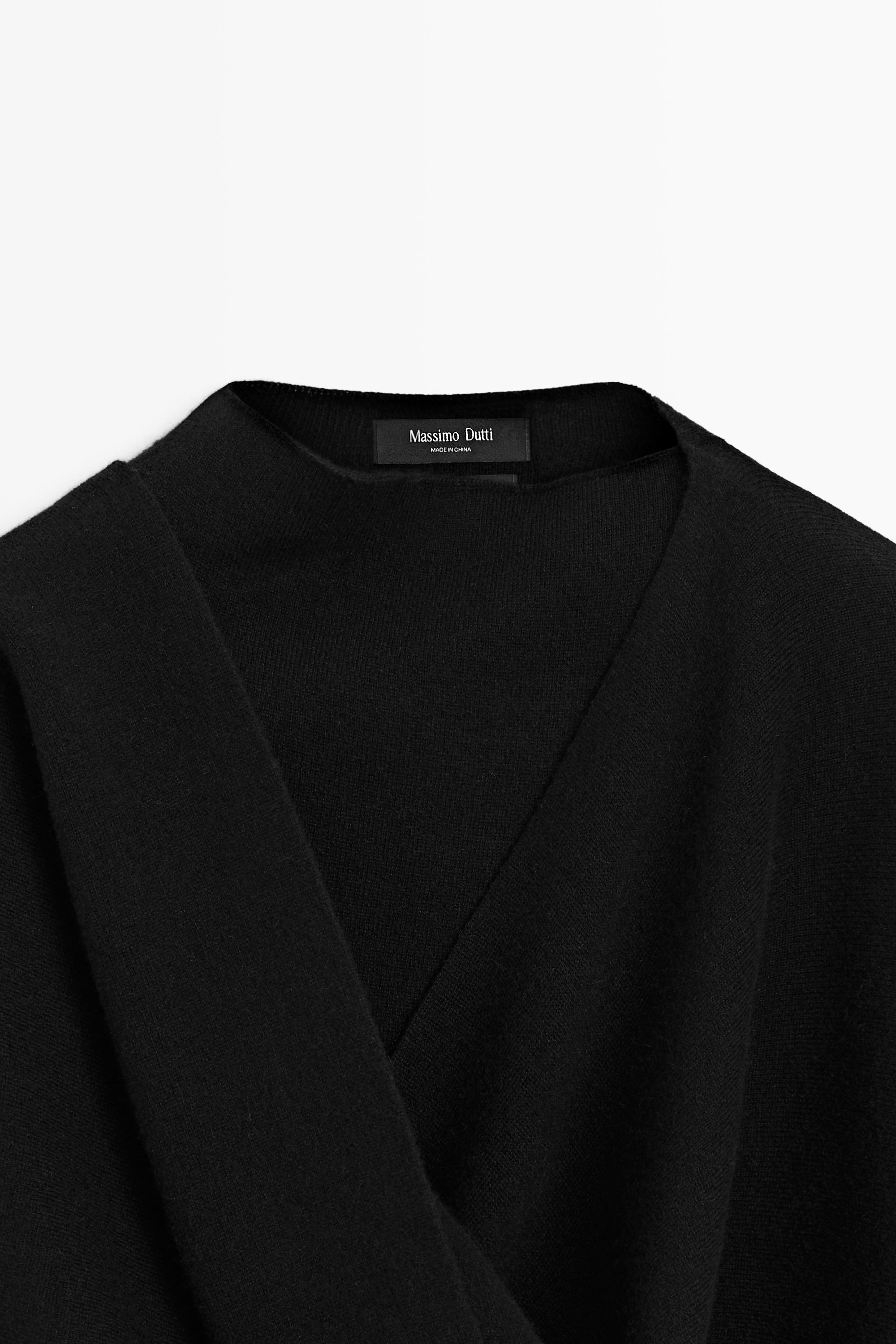100% Cashmere Knit Cape — BLACK