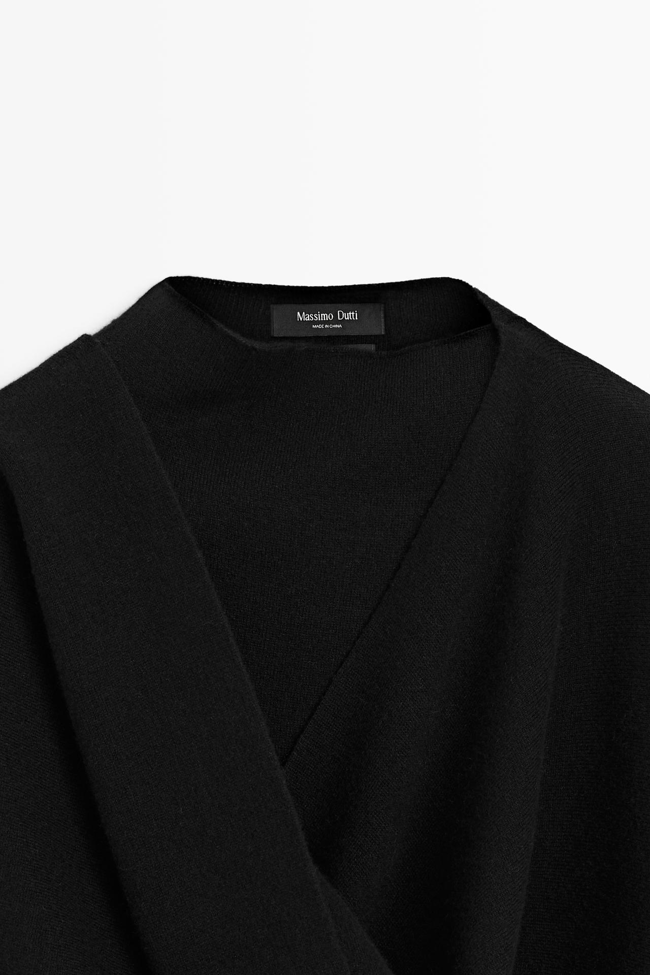 100% Cashmere Knit Cape — BLACK