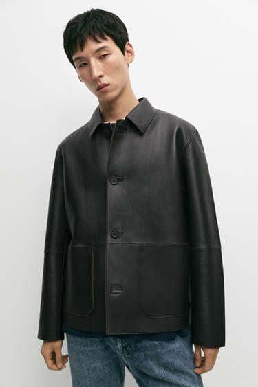 Nappa leather jacket with button detail — BLACK 3