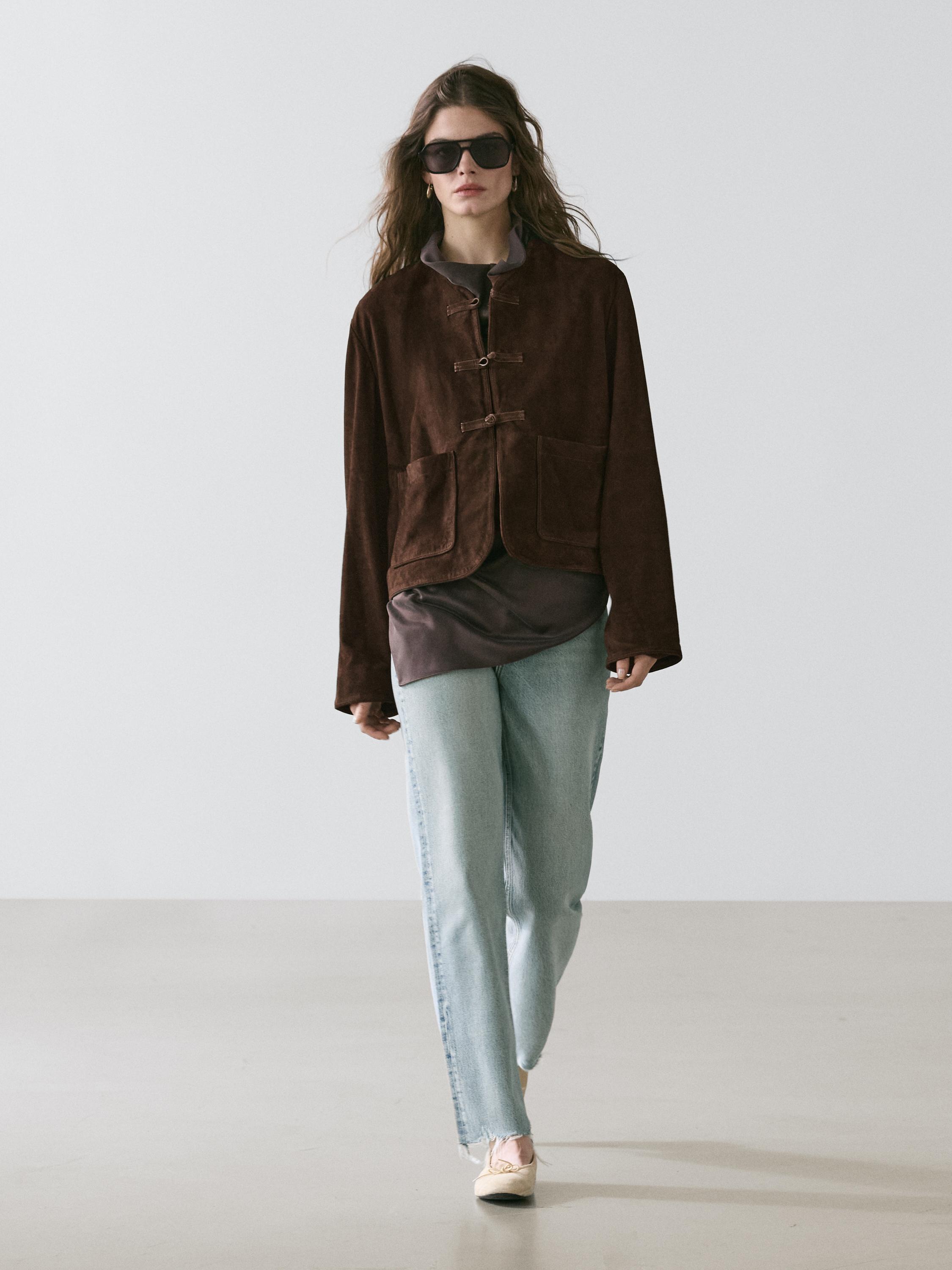 Short suede leather jacket — BROWN