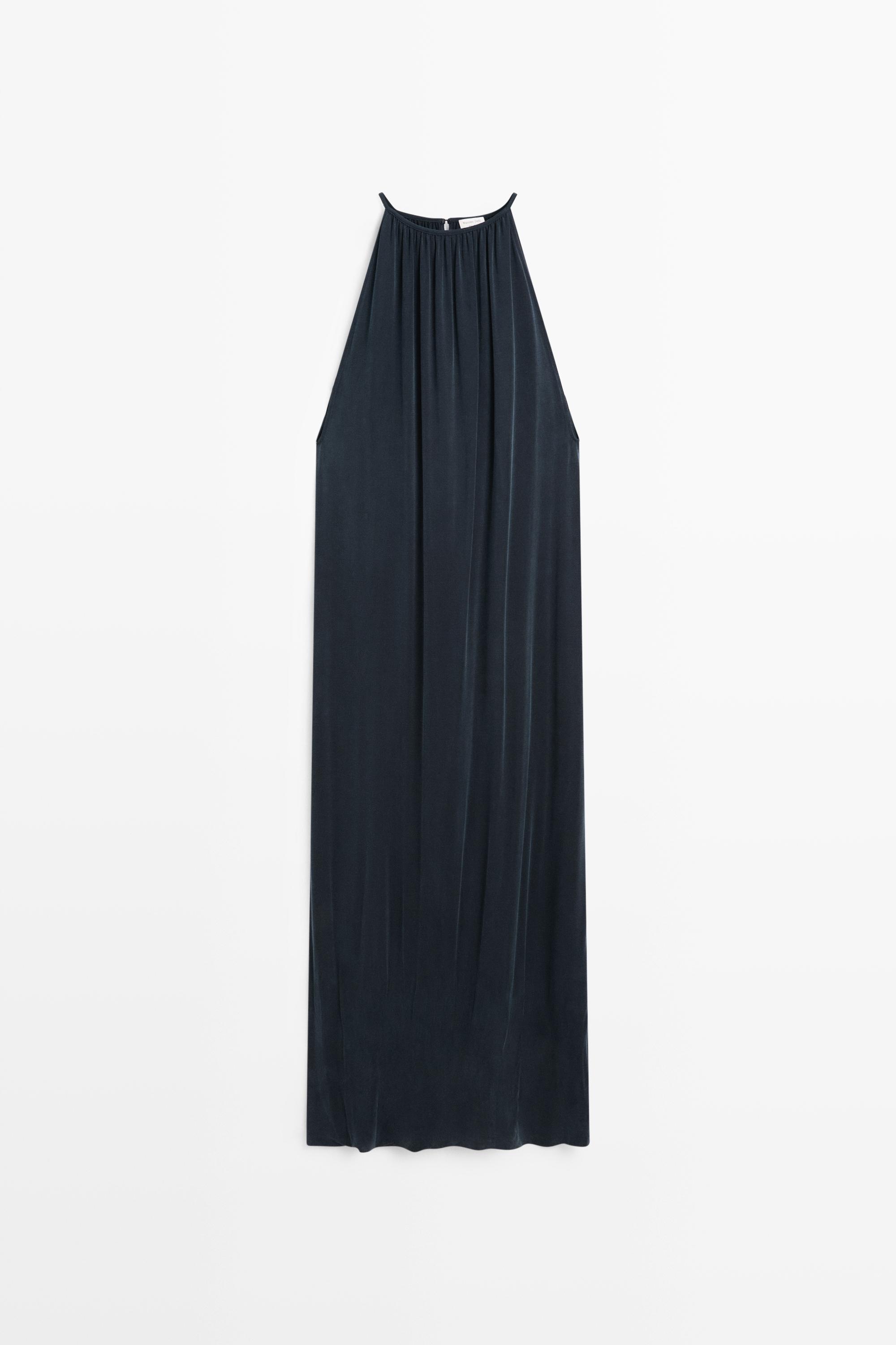 Flowing midi dress with pleats - STUDIO — BLUE