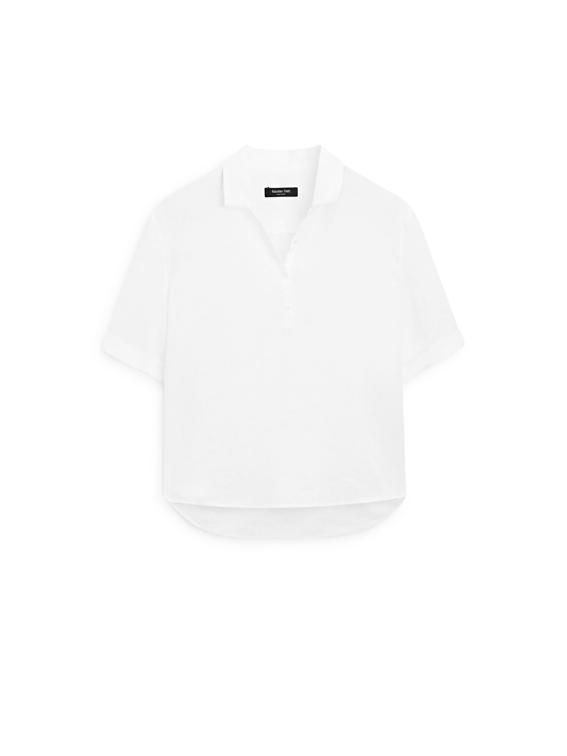 Short sleeve linen polo shirt — WHITE