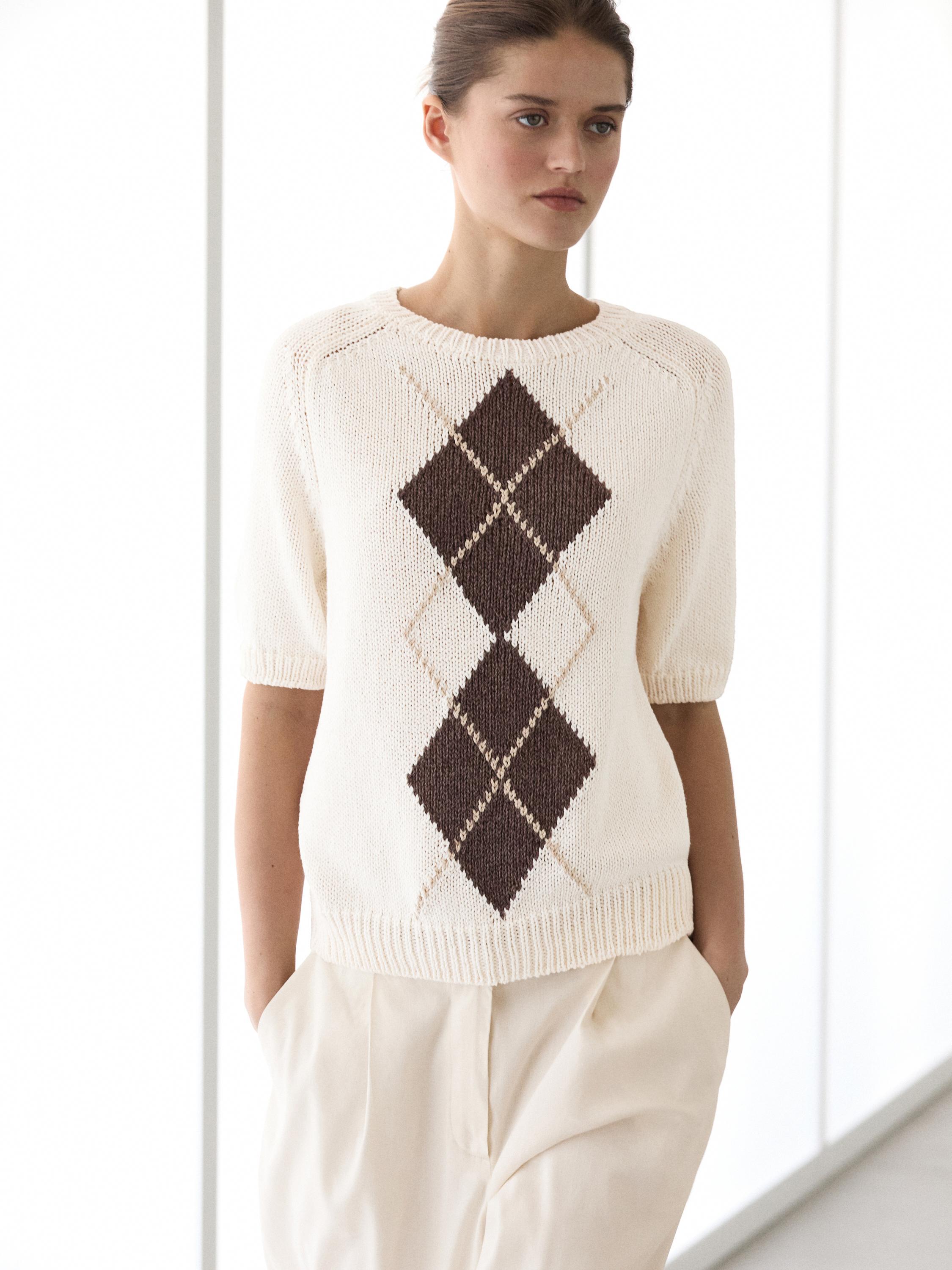 Pull maille manches courtes losanges