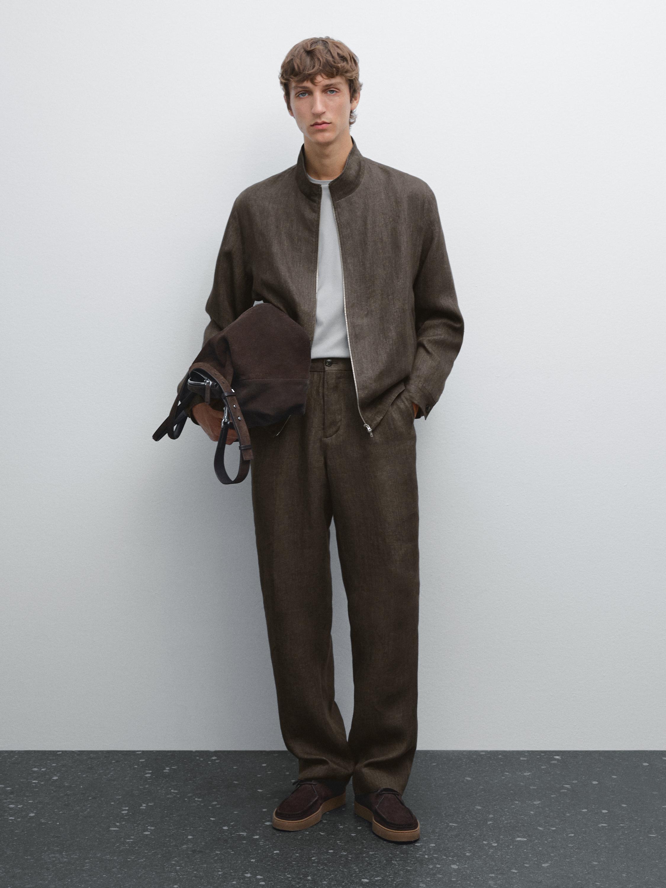 Faded total look linen bomber jacket